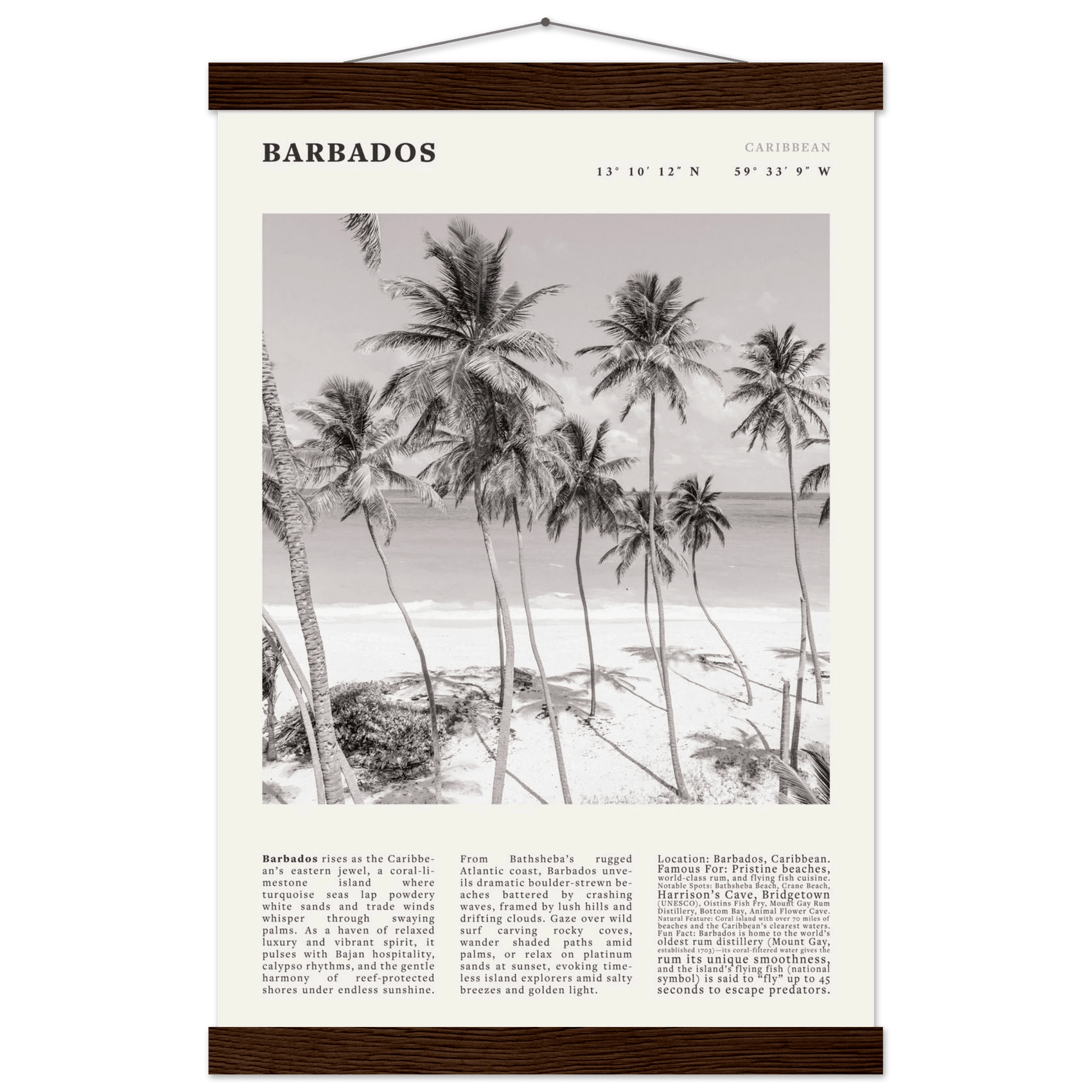 Barbados Poster Black and White – Vintage Caribbean Palm Beach Print (Digital & Printed Options) - Evergreen Posters