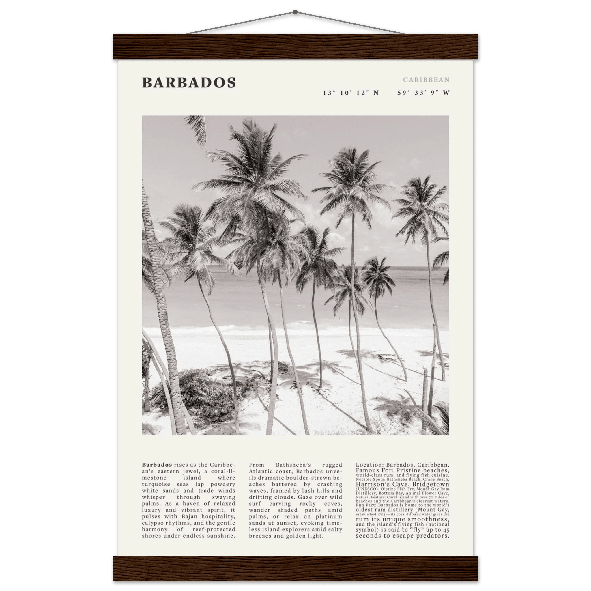 Barbados Poster Black and White – Vintage Caribbean Palm Beach Print (Digital & Printed Options) - Evergreen Posters