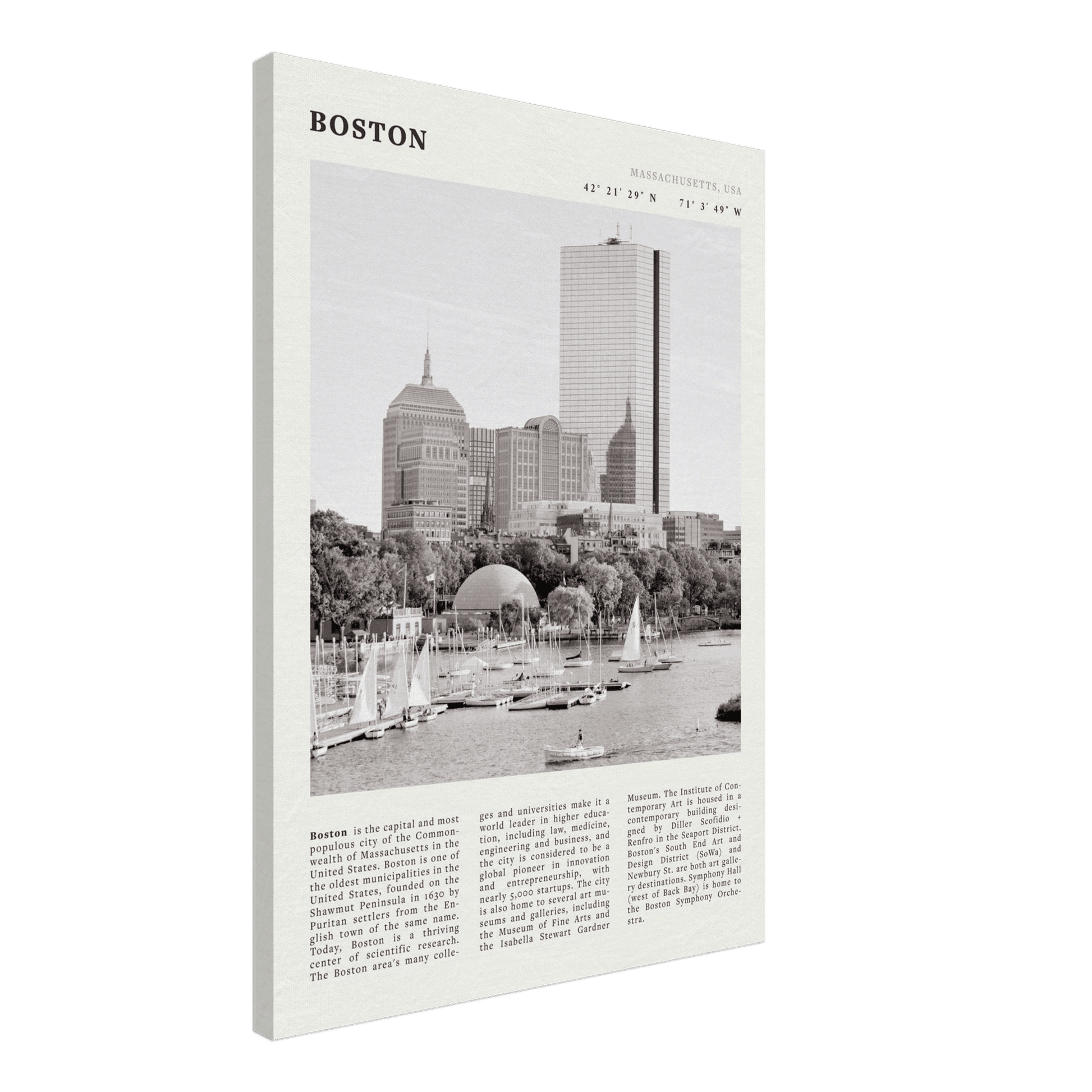 Boston Poster | Black & White Charles River Skyline Wall Art | Massachusetts Print - Evergreen Posters