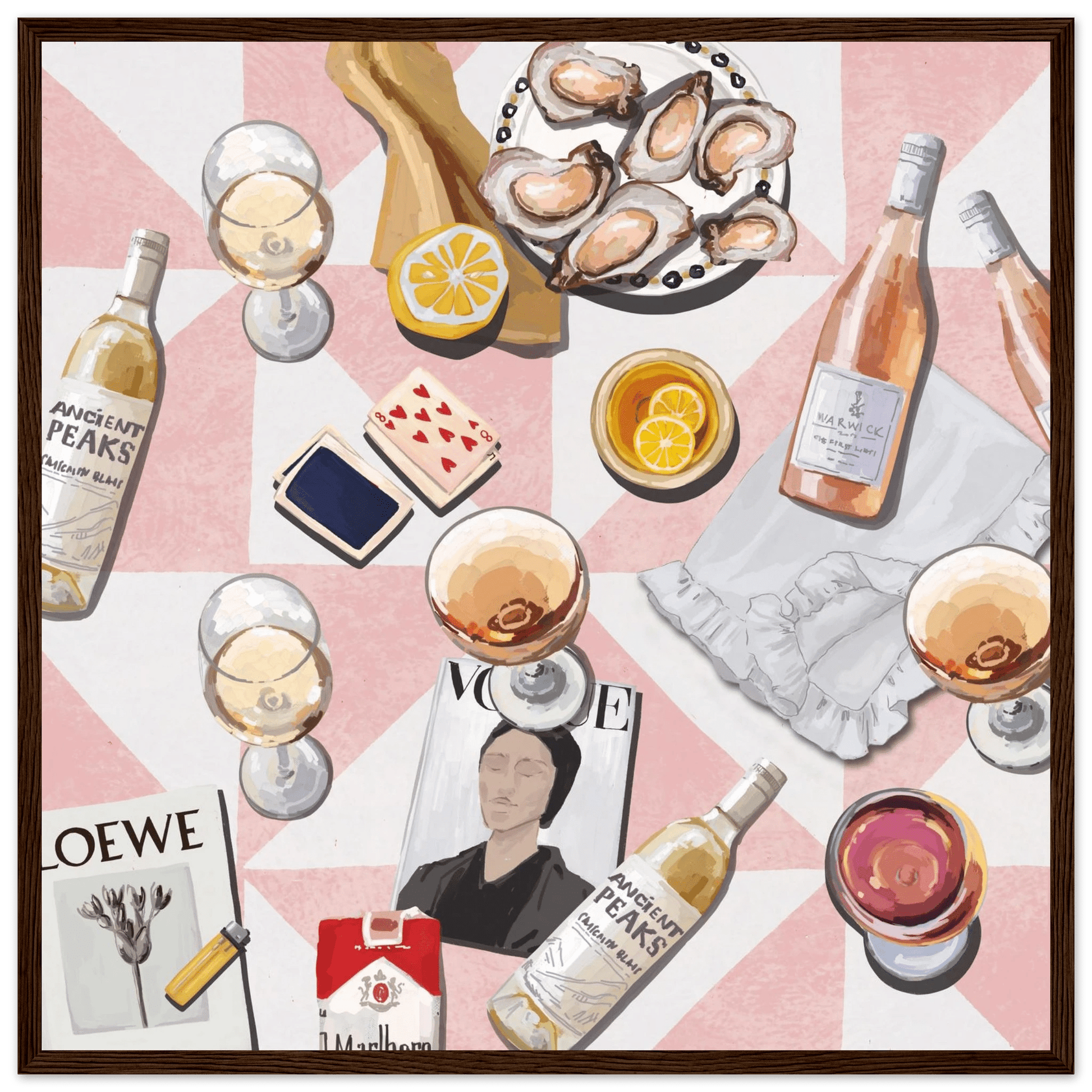 Vogue Oysters & Rosé Poster | Dopamine Decor Luxury Wall Art | Pink Tile Square Print - Evergreen Posters
