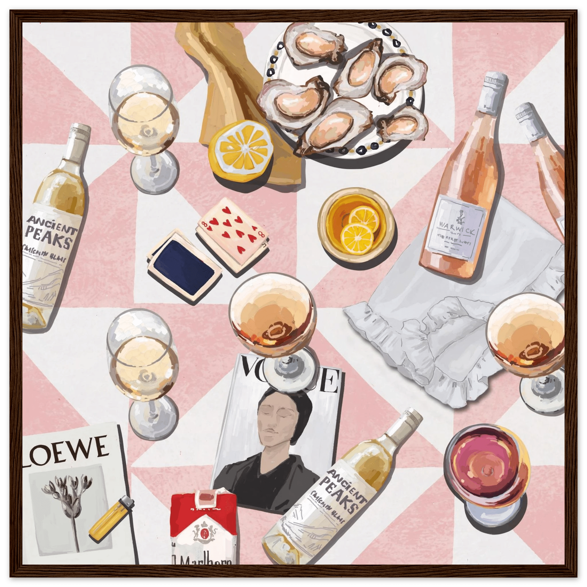 Vogue Oysters & Rosé Poster | Dopamine Decor Luxury Wall Art | Pink Tile Square Print - Evergreen Posters