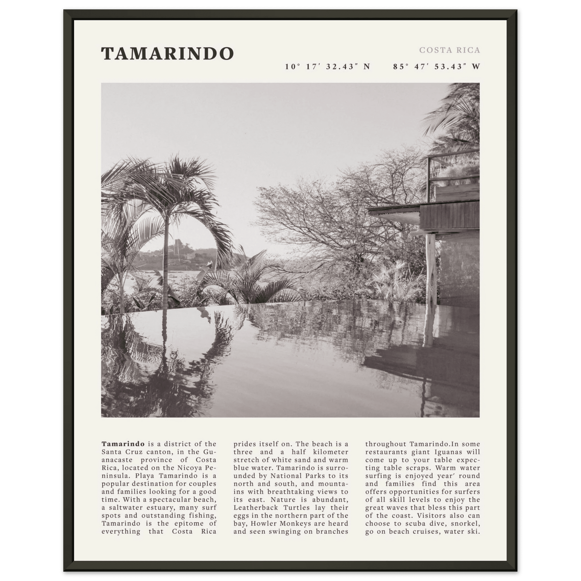 Tamarindo Poster | Black & White Costa Rica Beach Wall Art | Surf Travel Print - Evergreen Posters