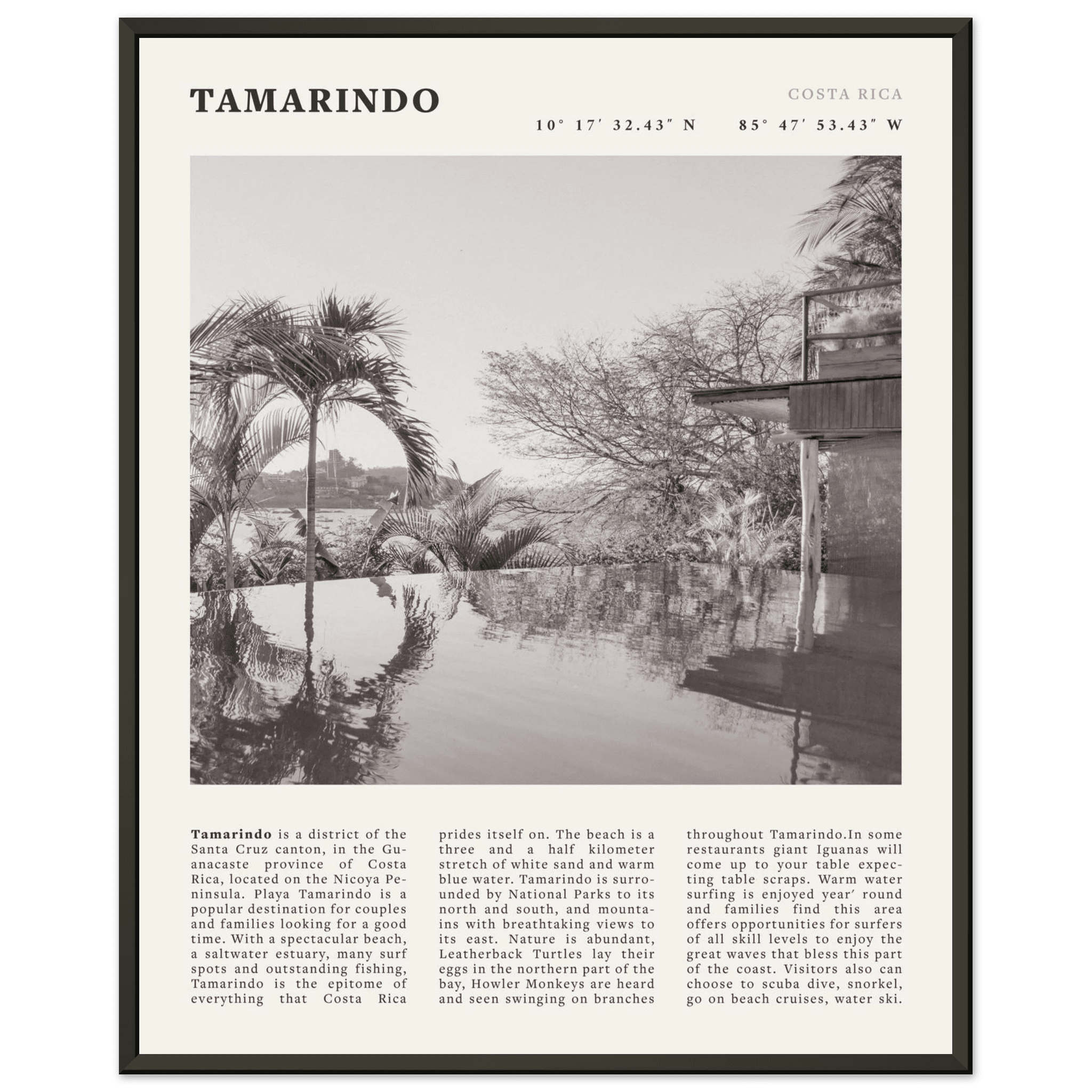 Tamarindo Poster | Black & White Costa Rica Beach Wall Art | Surf Travel Print - Evergreen Posters