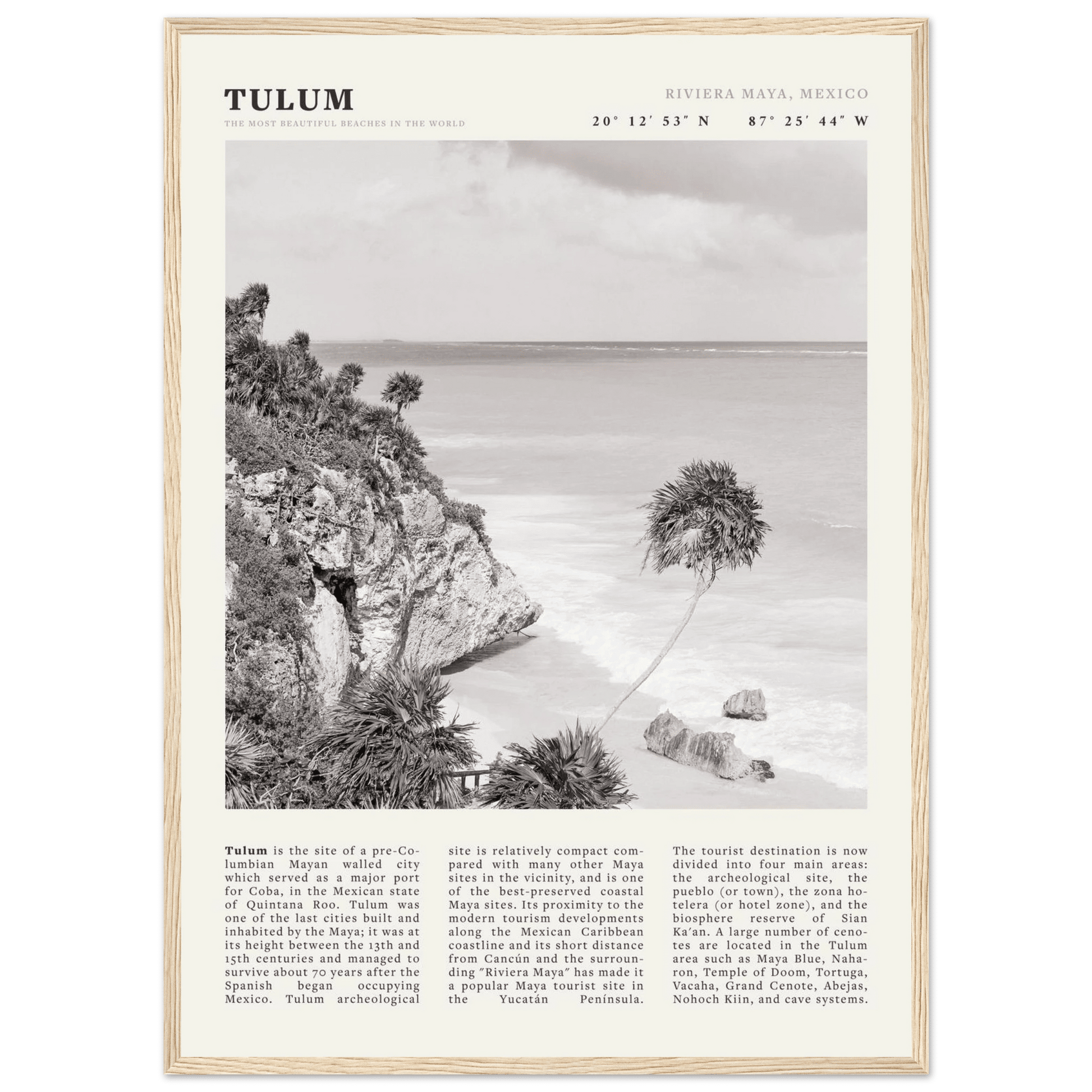 Tulum Poster | Black & White Riviera Maya Mexico Wall Art | Beach Travel Print - Evergreen Posters