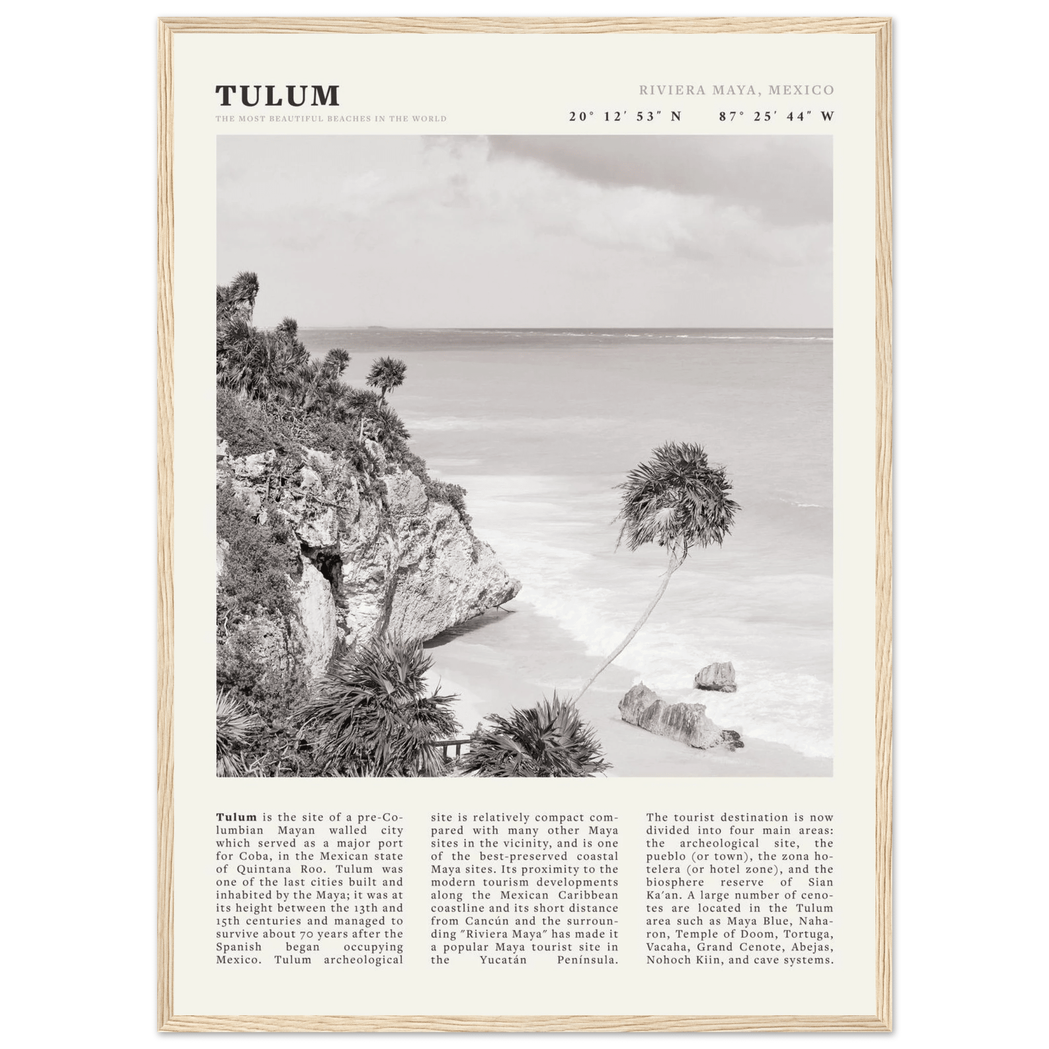 Tulum Poster | Black & White Riviera Maya Mexico Wall Art | Beach Travel Print - Evergreen Posters