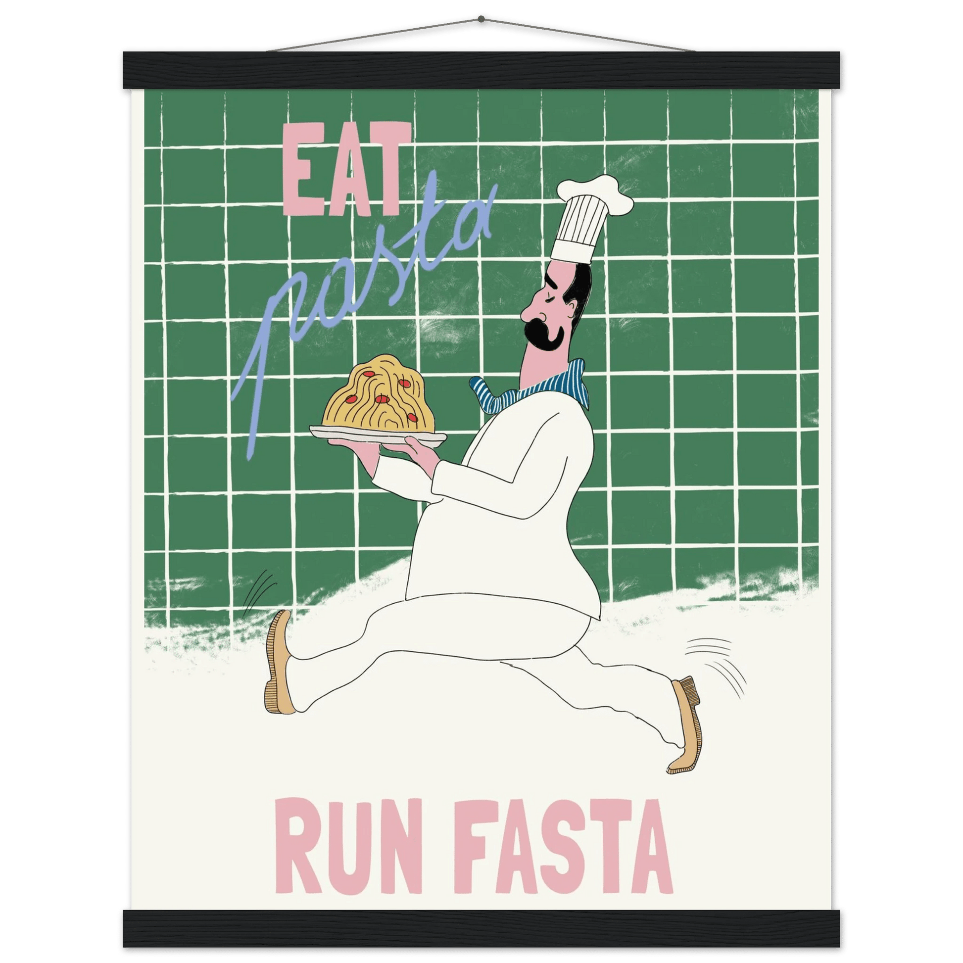 Eat Pasta Run Fasta Poster – Playful Kitchen Wall Art Print (Green Edition) - Evergreen Posters