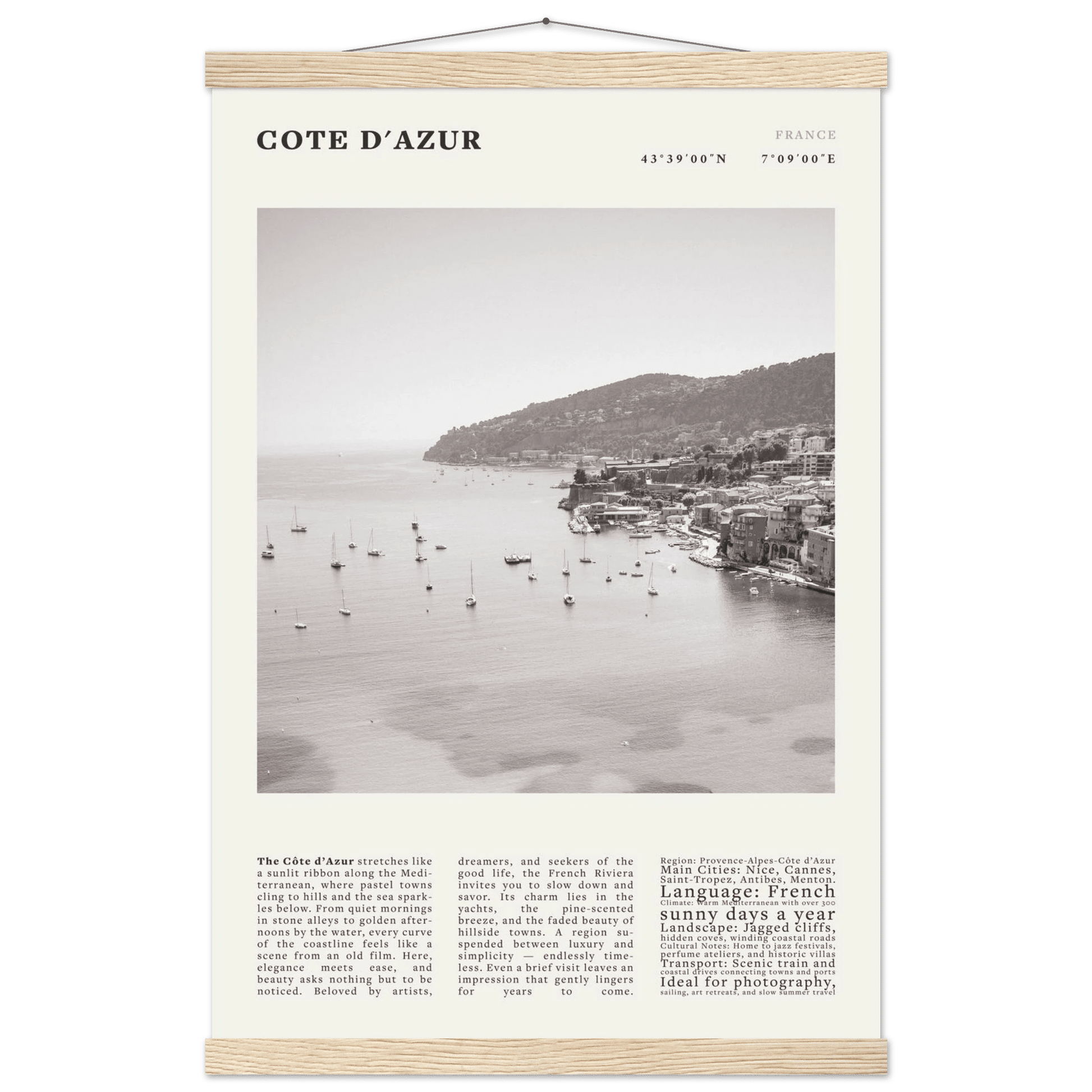 Côte d'Azur Poster Black and White – Vintage French Riviera Coast Print (Digital & Printed Options) - Evergreen Posters
