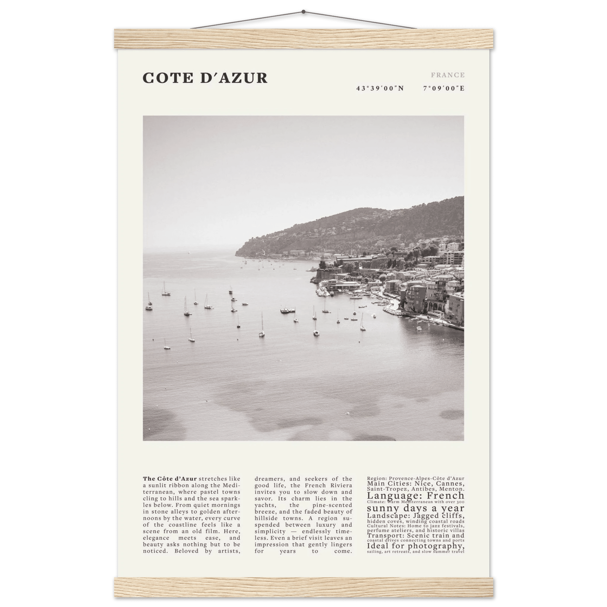 Côte d'Azur Poster Black and White – Vintage French Riviera Coast Print (Digital & Printed Options) - Evergreen Posters