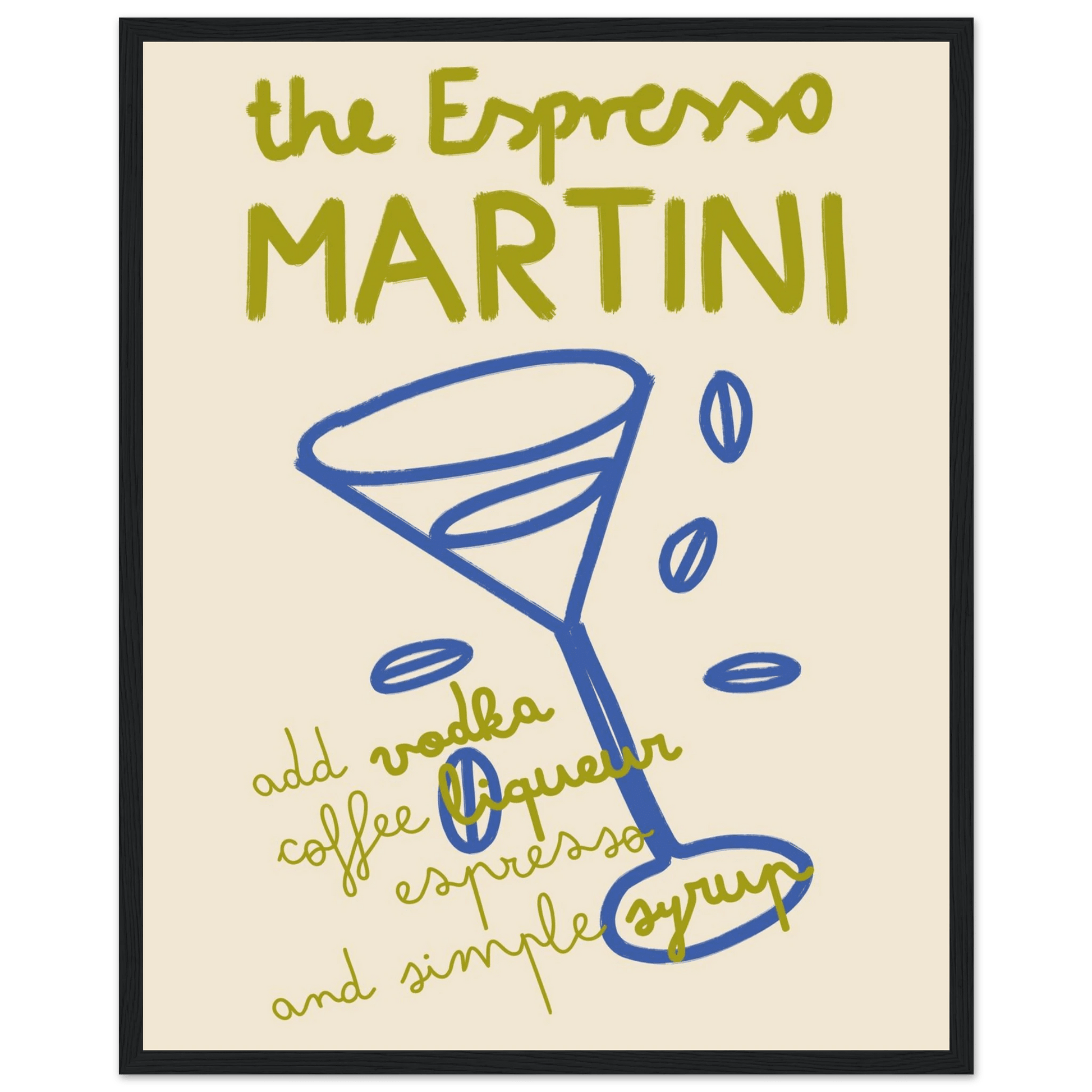 Espresso Martini Print | Cocktail Recipe Wall Art | Kitchen Bar Poster - Evergreen Posters