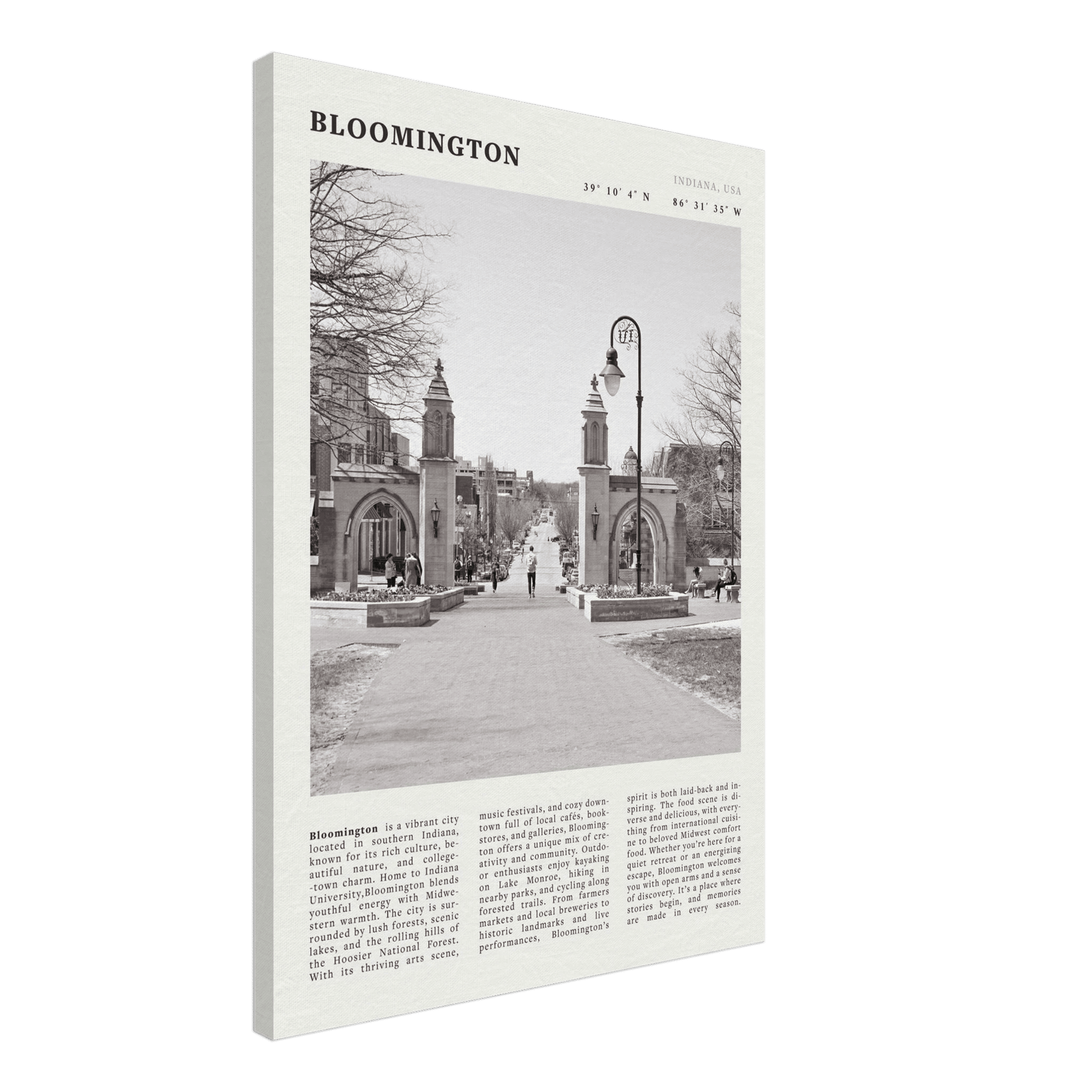 Bloomington Indiana Black and White Vintage Poster - Evergreen Posters