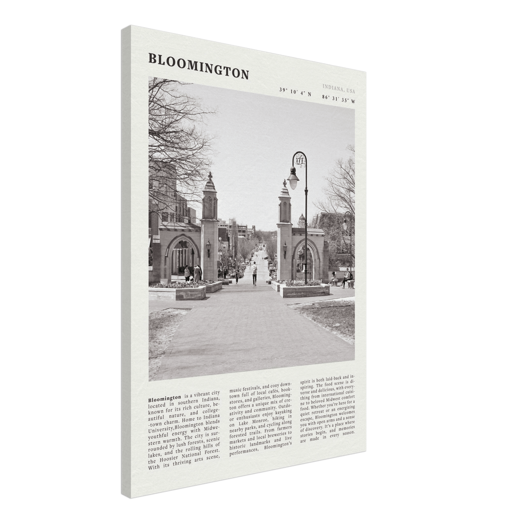 Bloomington Indiana Black and White Vintage Poster - Evergreen Posters