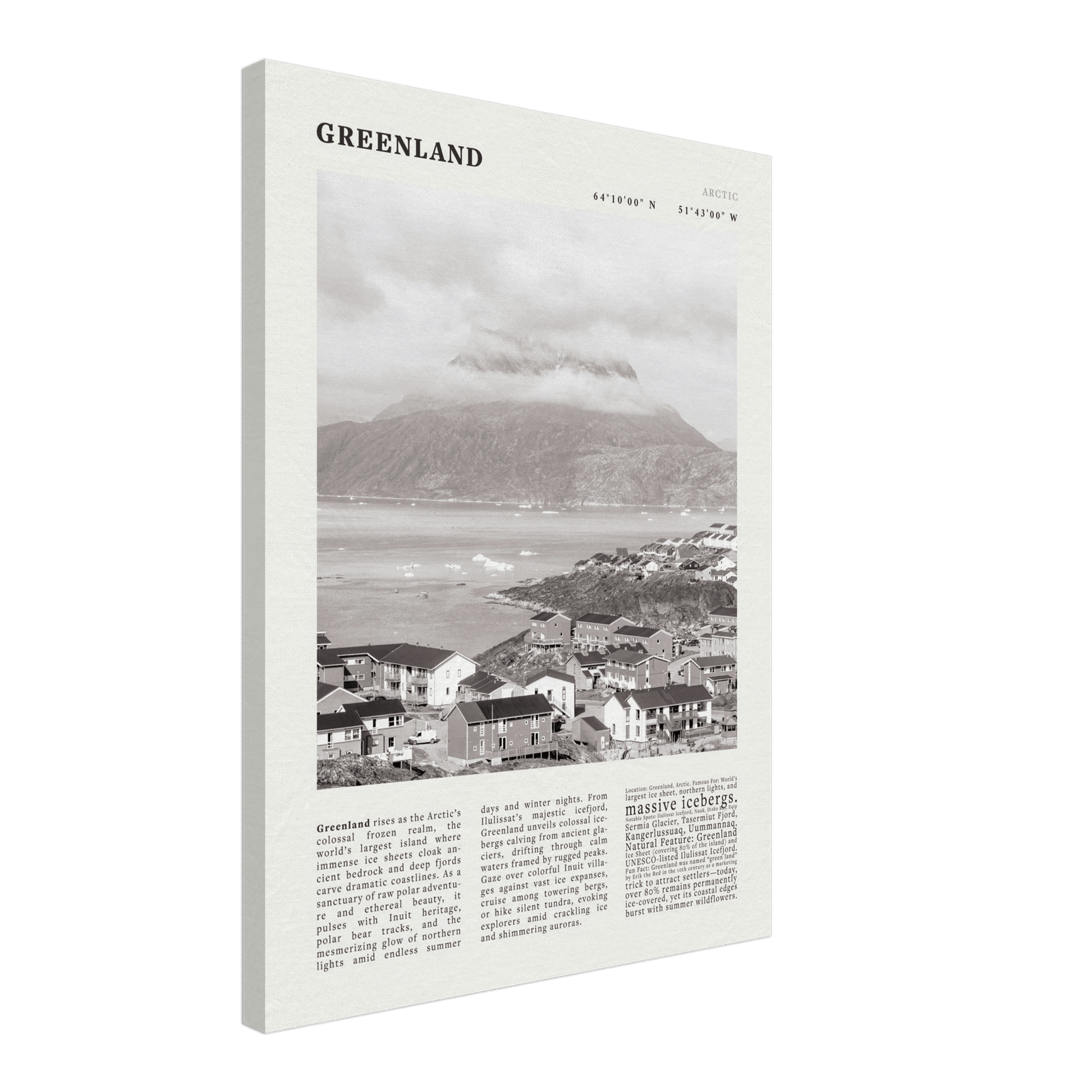 Greenland Poster Black and White – Vintage Arctic Fjord Landscape Print (Digital & Printed Options) - Evergreen Posters