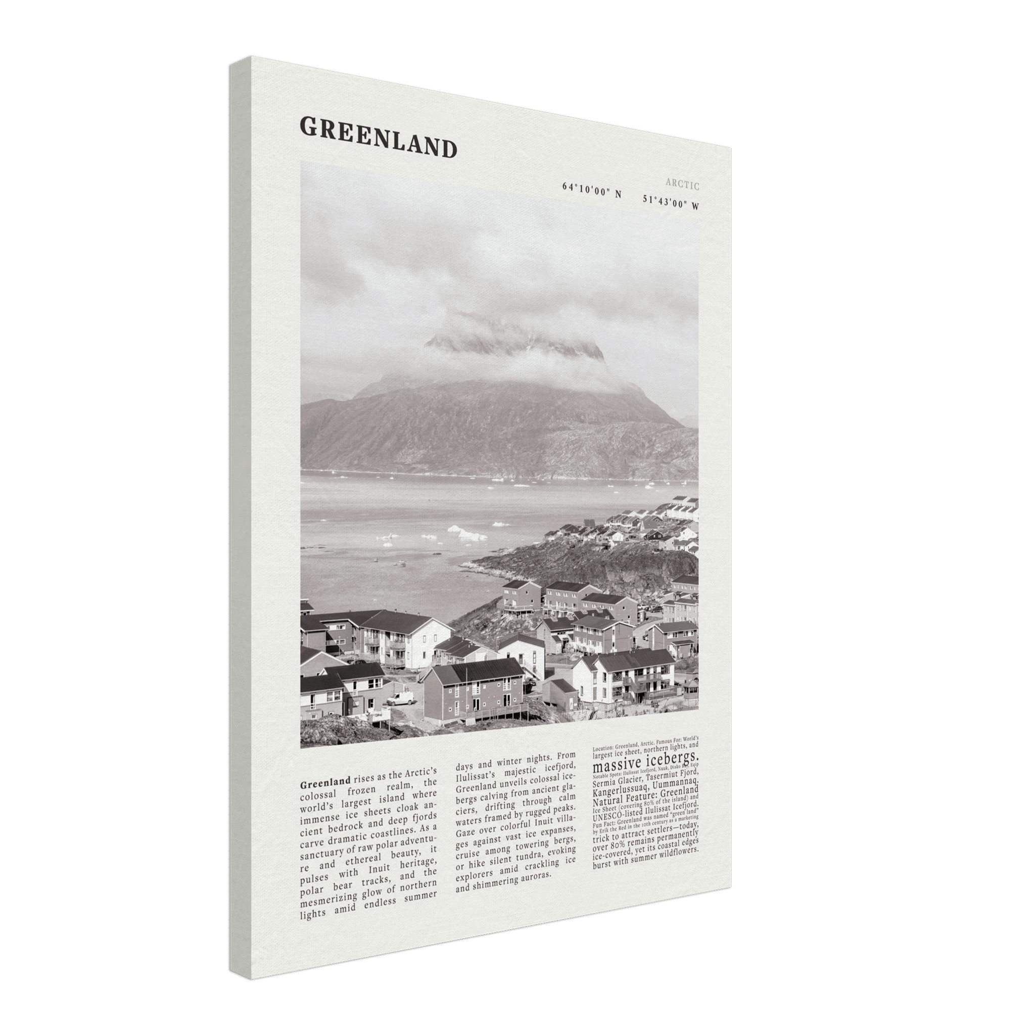 Greenland Poster Black and White – Vintage Arctic Fjord Landscape Print (Digital & Printed Options) - Evergreen Posters