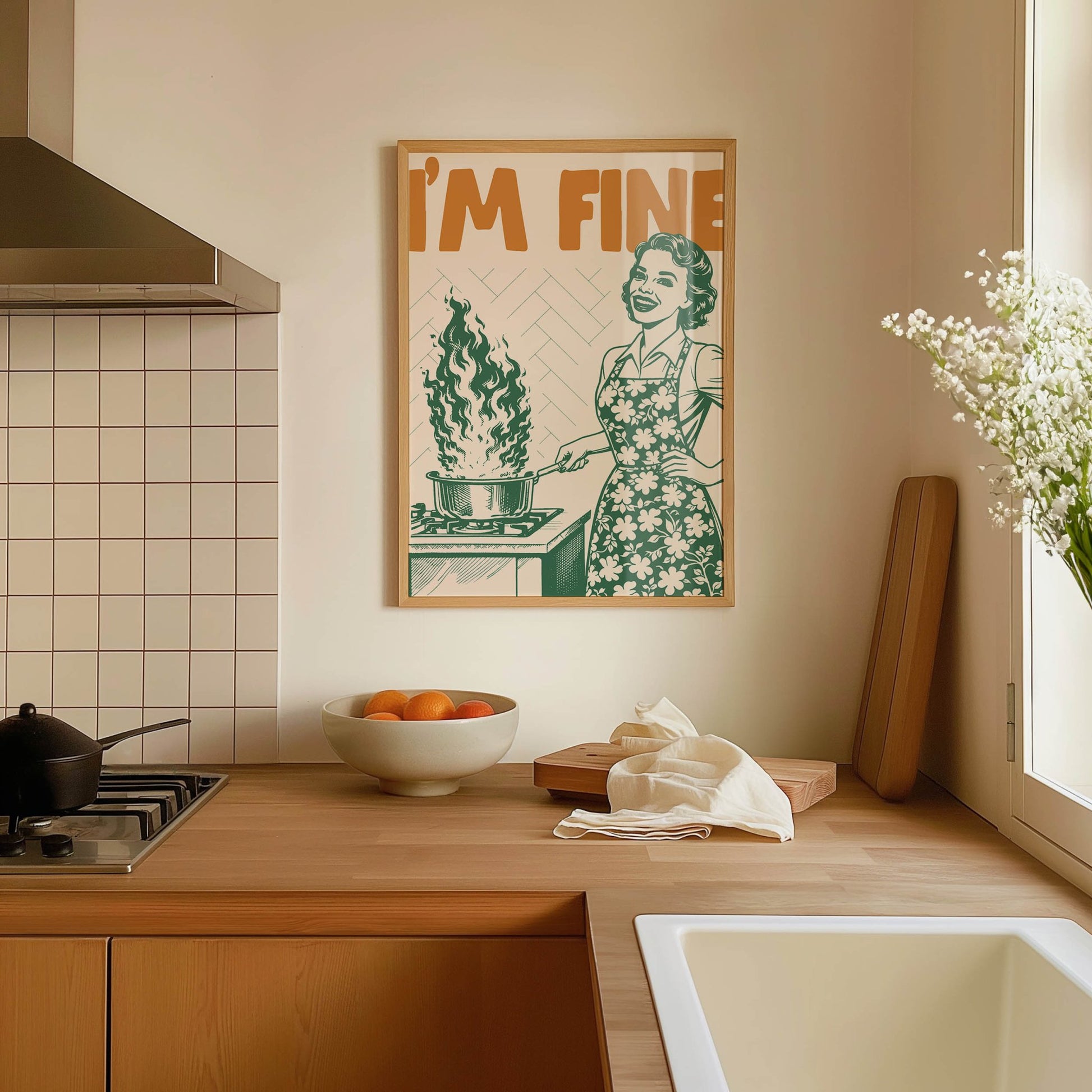 I'm Fine Poster – Funny Retro Kitchen Wall Art Print (Green Edition) - Evergreen Posters