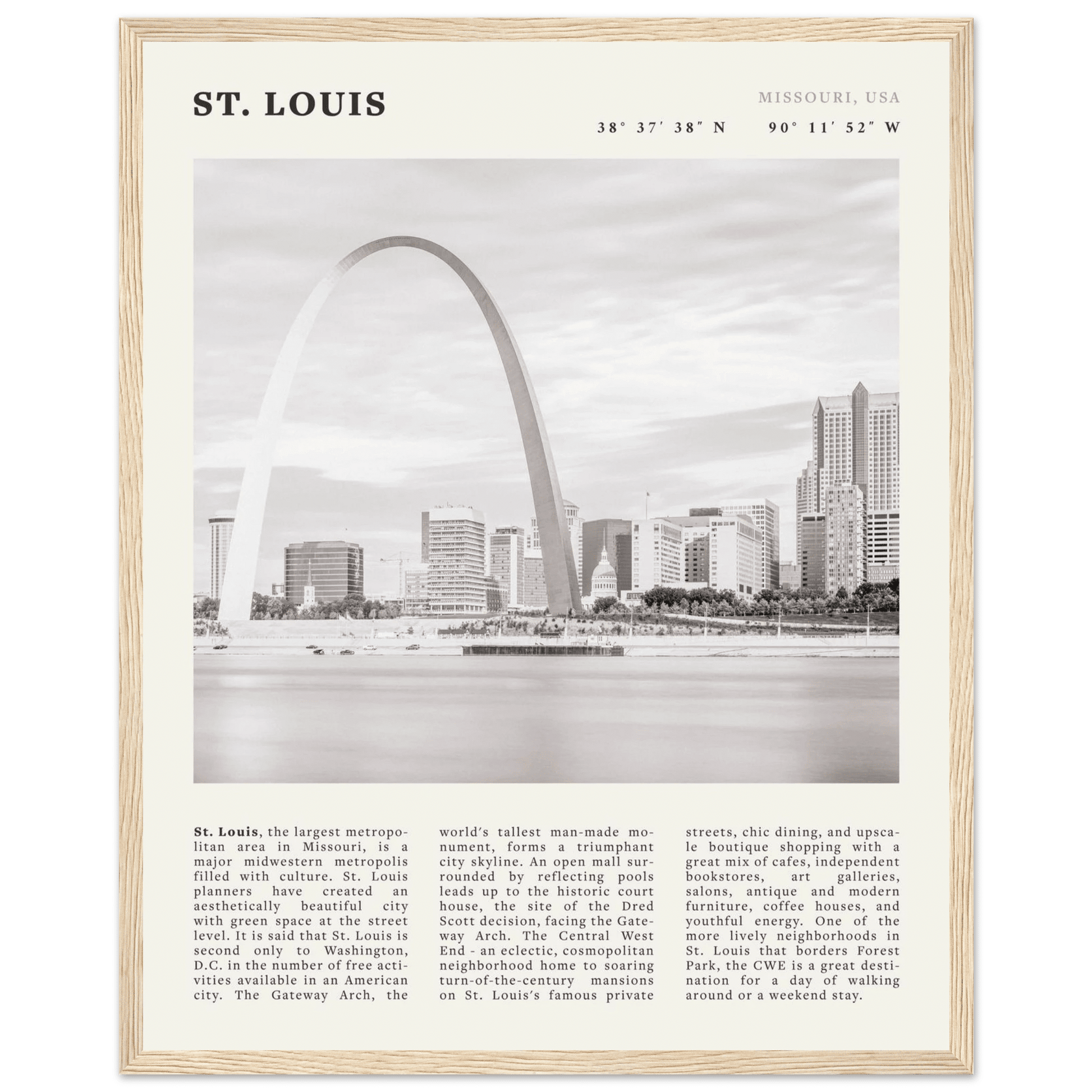 St. Louis Poster | Black & White Gateway Arch Wall Art | Missouri Travel Print - Evergreen Posters