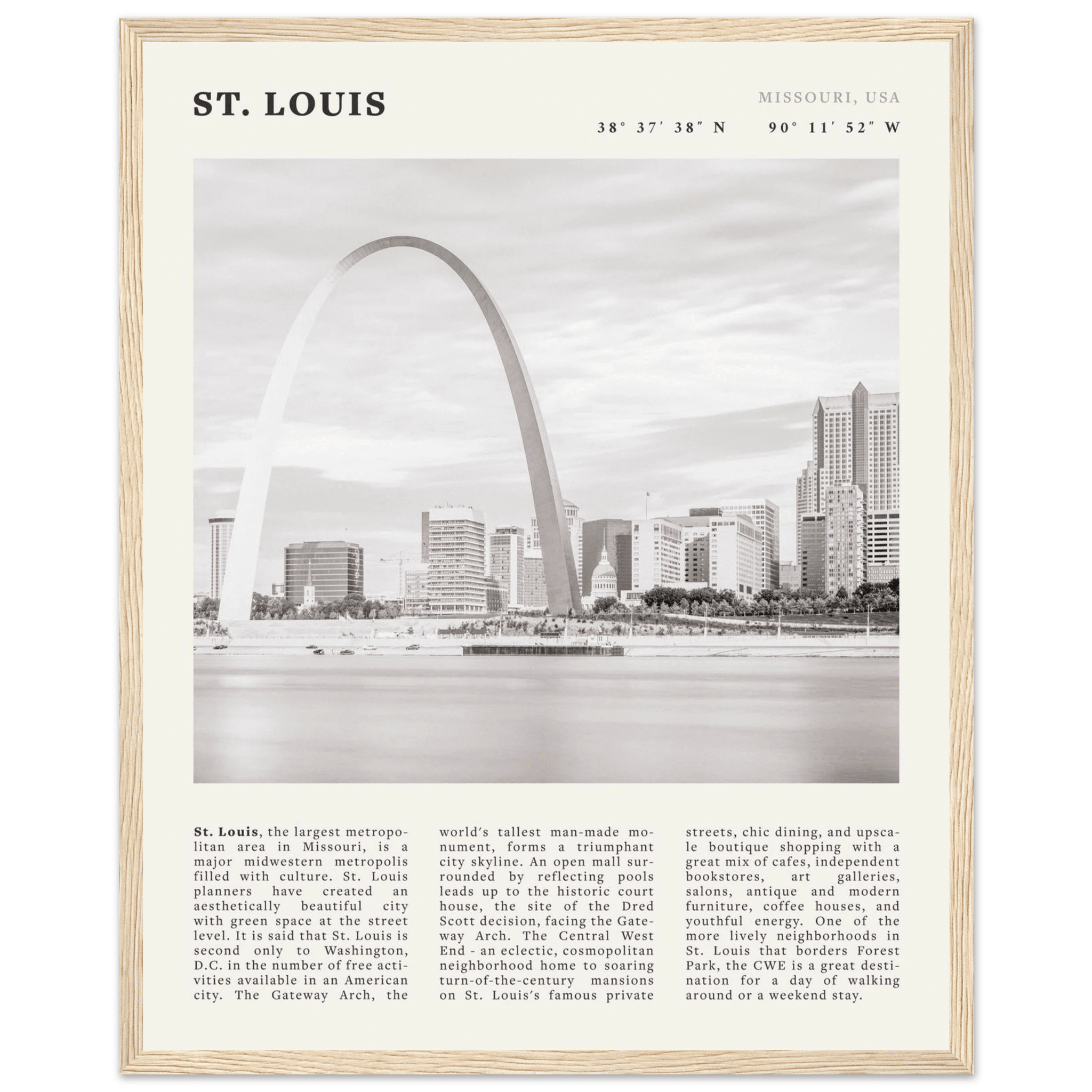 St. Louis Poster | Black & White Gateway Arch Wall Art | Missouri Travel Print - Evergreen Posters
