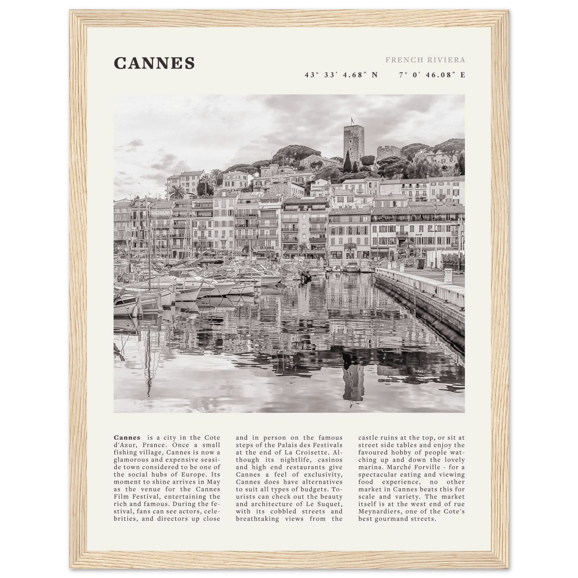 Cannes Poster | Black & White French Riviera Wall Art | France Travel Print - Evergreen Posters