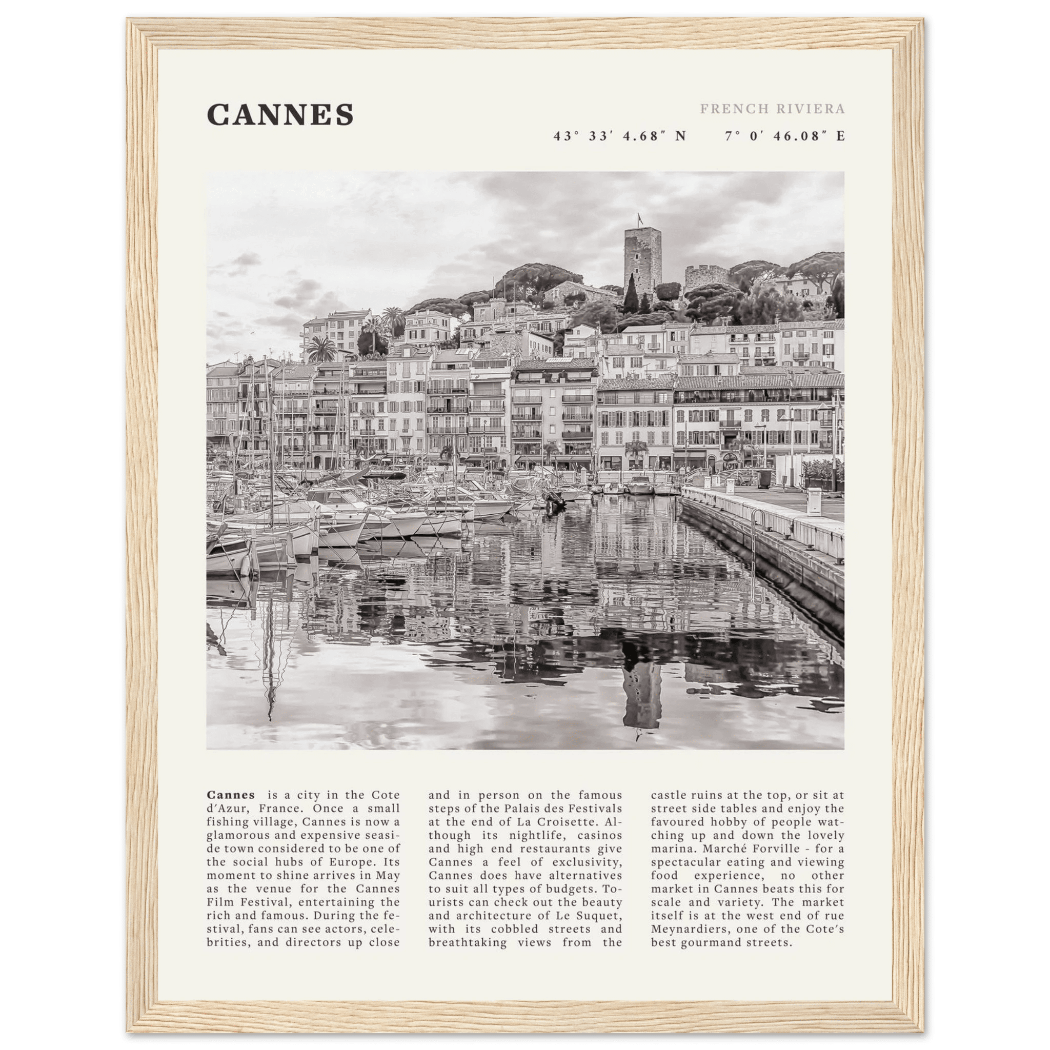 Cannes Poster | Black & White French Riviera Wall Art | France Travel Print - Evergreen Posters