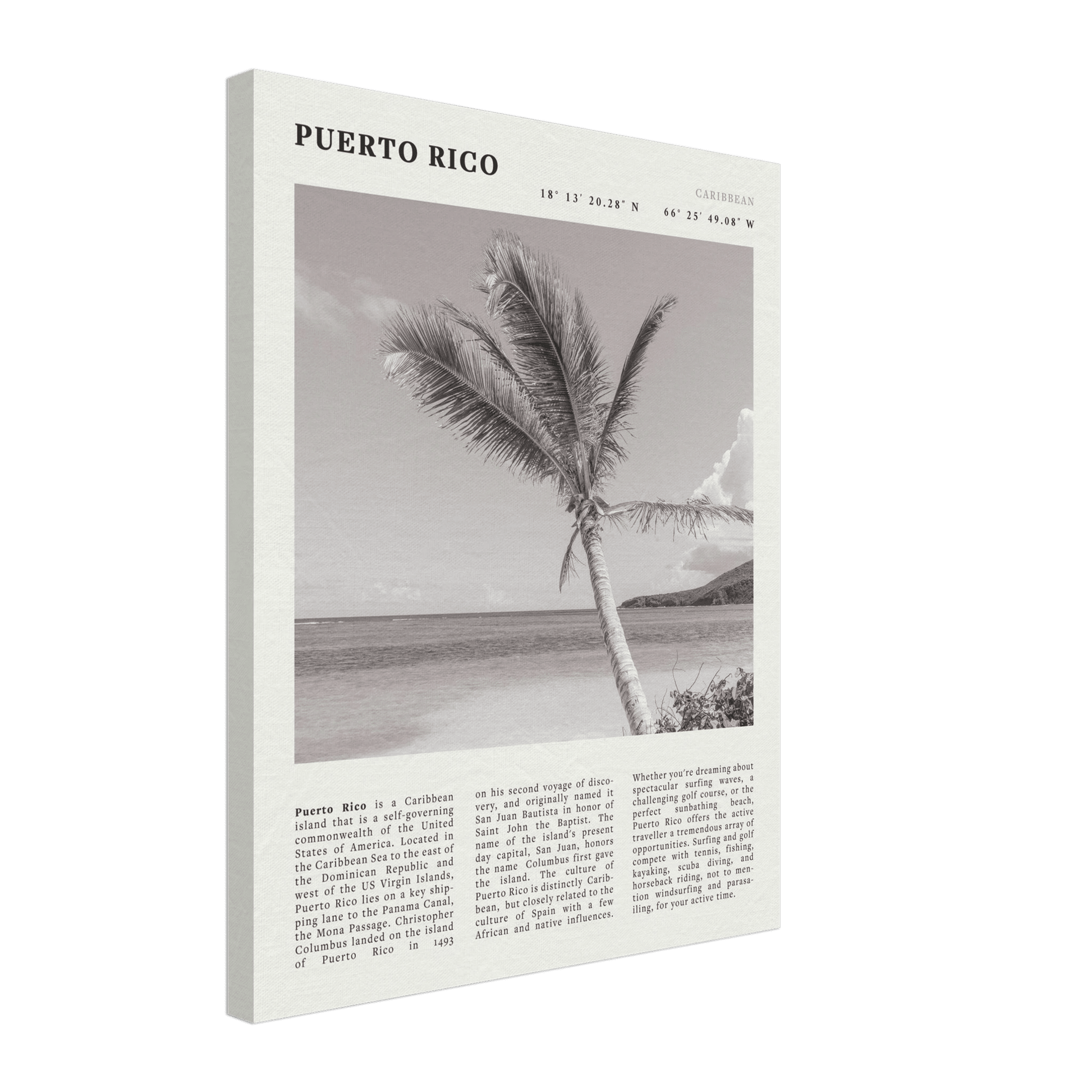 Puerto Rico Poster Black and White – Vintage Caribbean Palm Beach Print (Digital & Printed Options) - Evergreen Posters