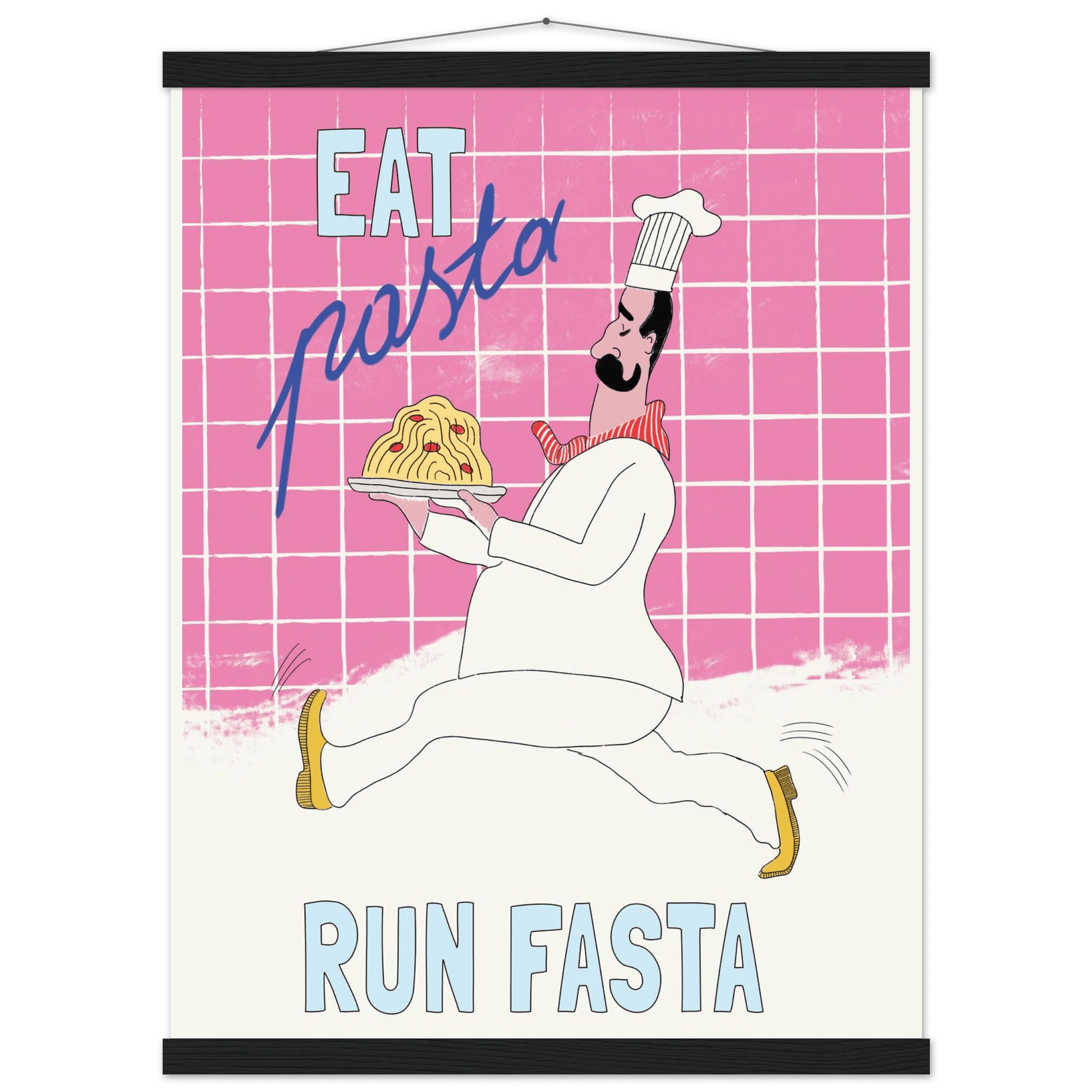 Eat Pasta Run Fasta Poster – Playful Kitchen Wall Art Print (Pink Edition) - Evergreen Posters