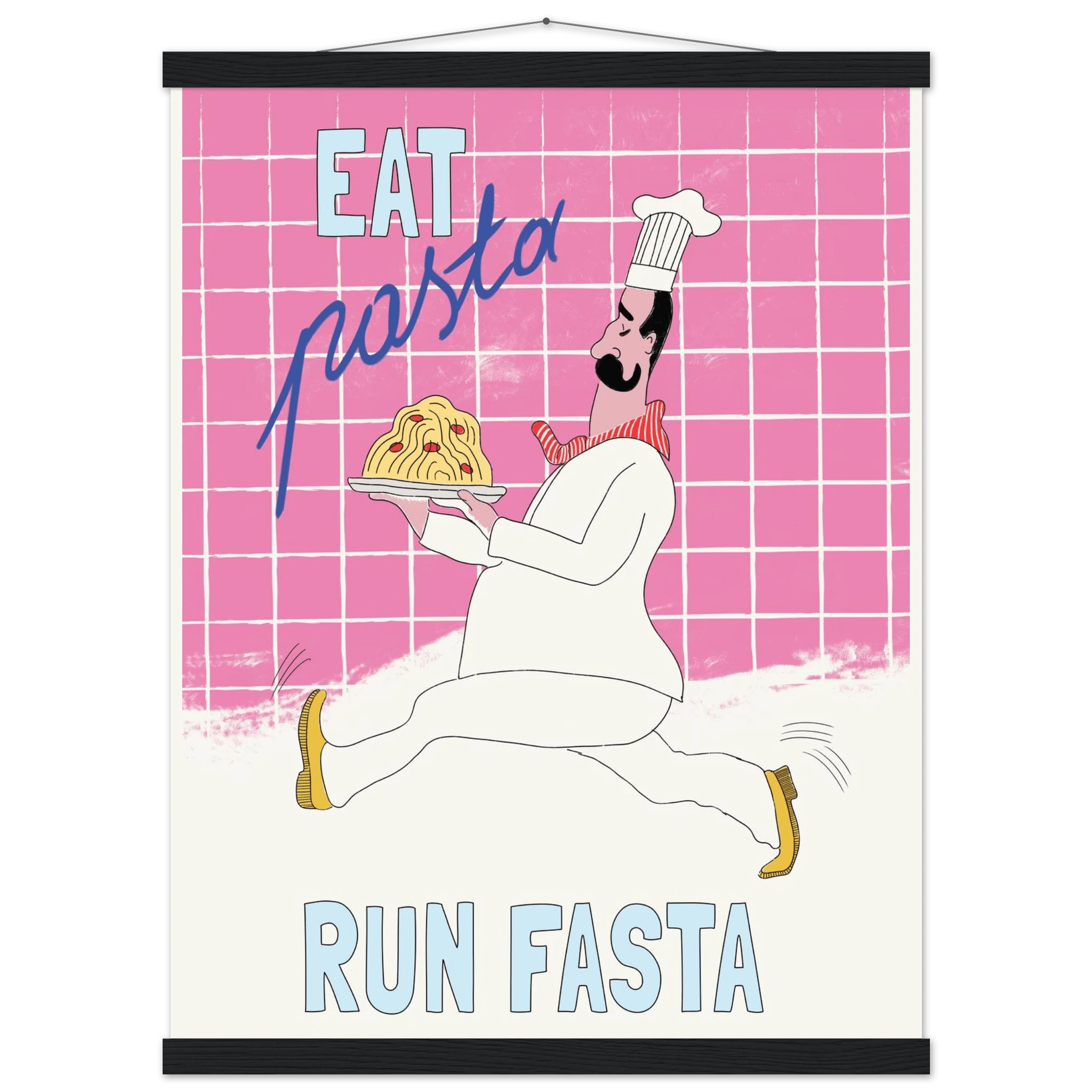 Eat Pasta Run Fasta Poster – Playful Kitchen Wall Art Print (Pink Edition) - Evergreen Posters