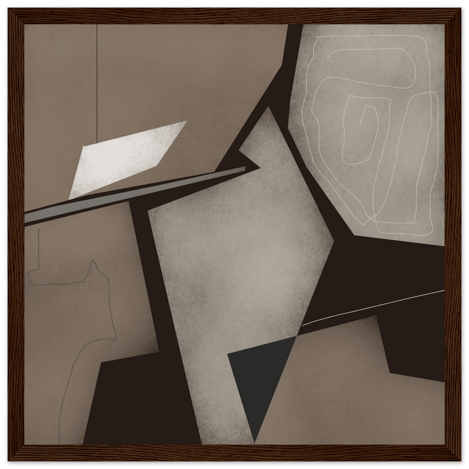 Taupe & Black Geometric Abstract Poster | Modern Square Wall Art | Neutral Decor Print - Evergreen Posters