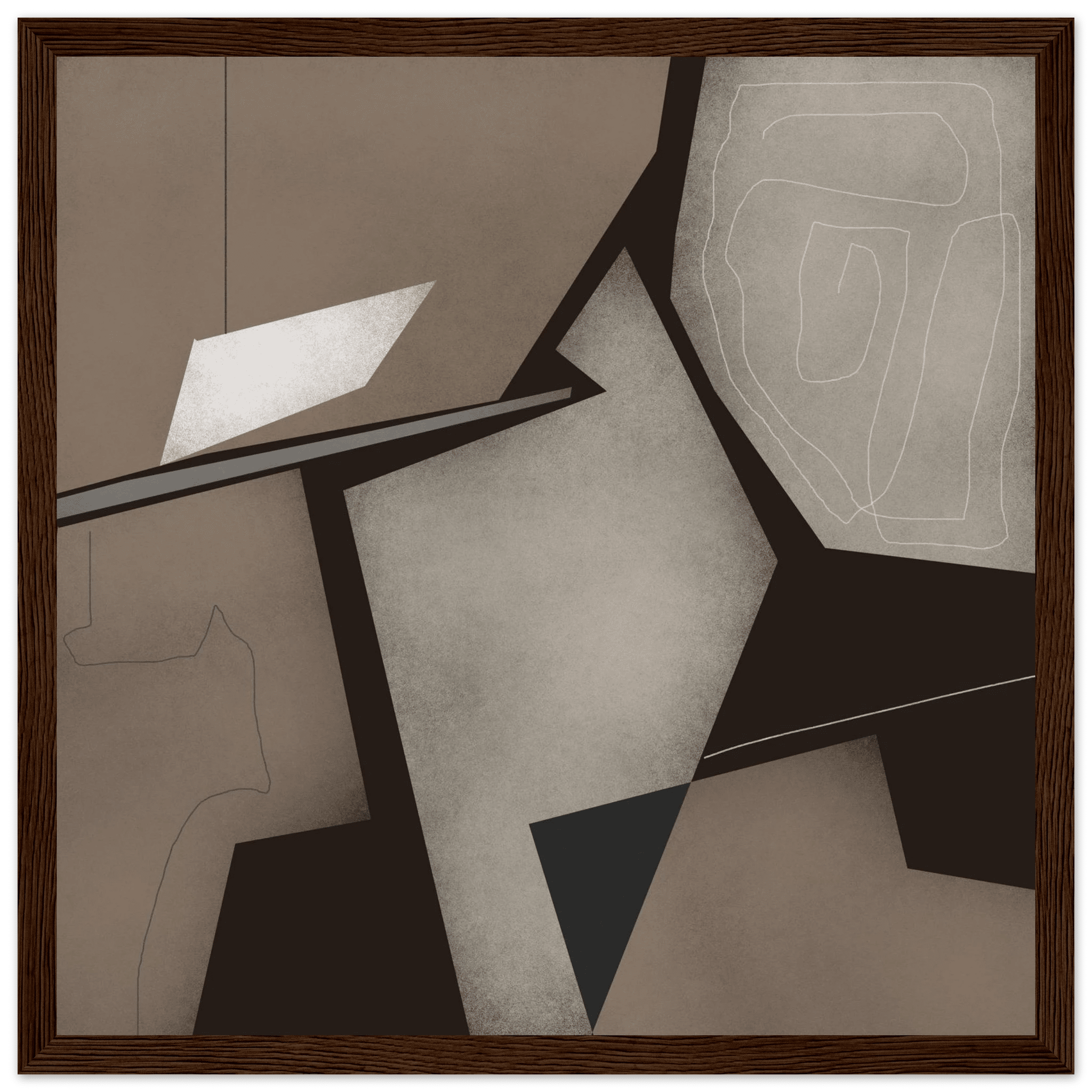Taupe & Black Geometric Abstract Poster | Modern Square Wall Art | Neutral Decor Print - Evergreen Posters