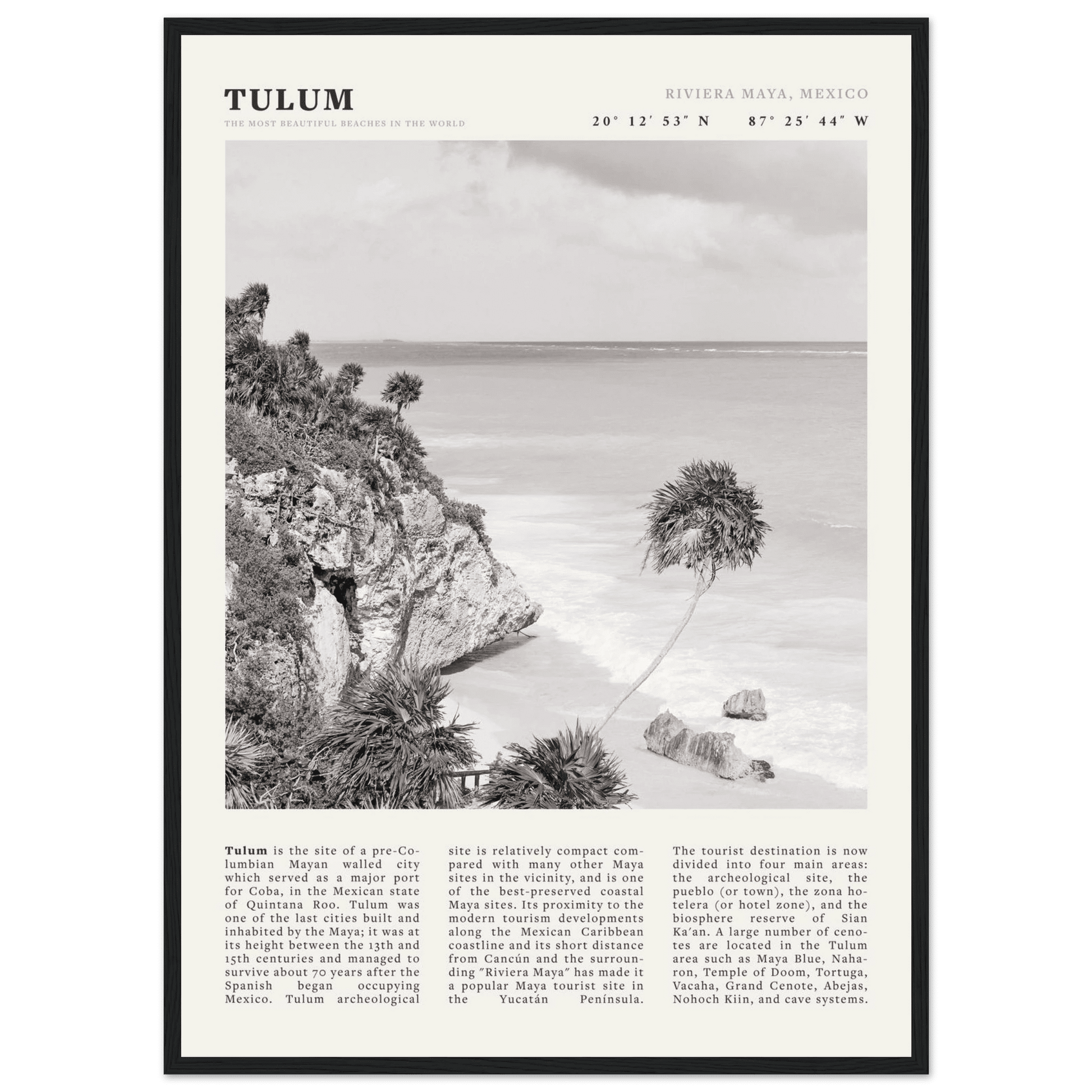 Tulum Poster | Black & White Riviera Maya Mexico Wall Art | Beach Travel Print - Evergreen Posters
