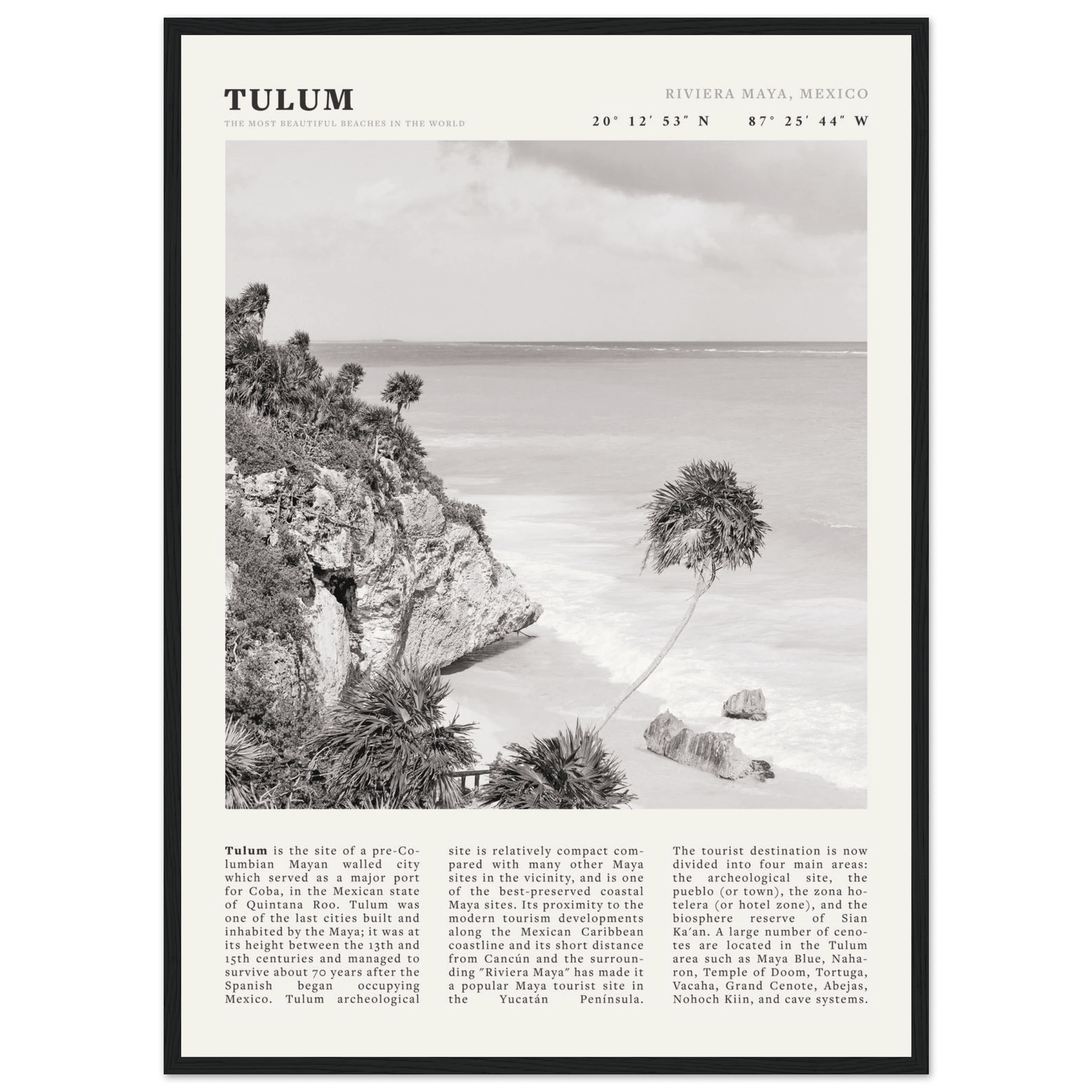 Tulum Poster | Black & White Riviera Maya Mexico Wall Art | Beach Travel Print - Evergreen Posters