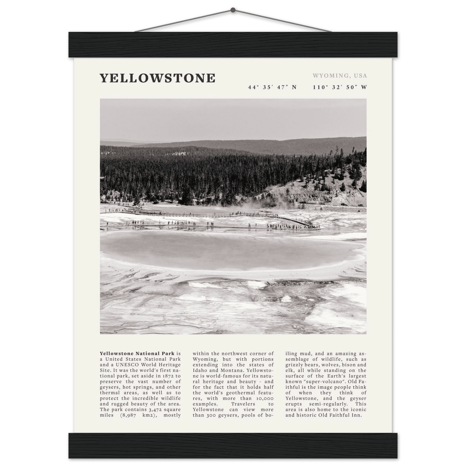 Yellowstone Poster | Black & White Grand Prismatic Spring Wall Art | WY Print - Evergreen Posters