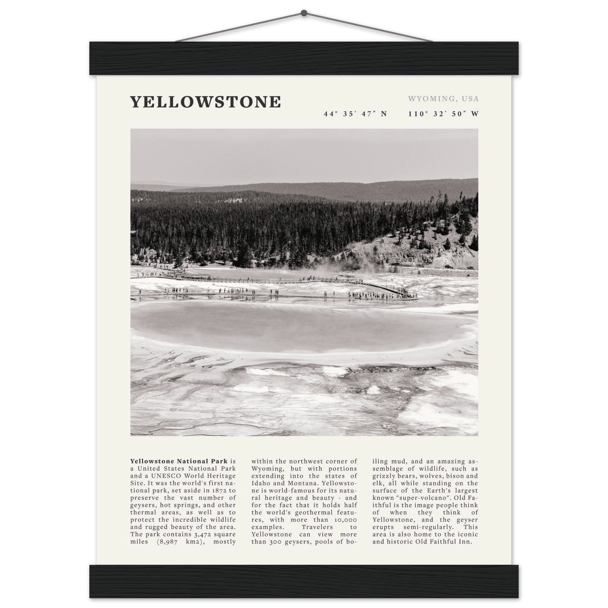 Yellowstone Poster | Black & White Grand Prismatic Spring Wall Art | WY Print - Evergreen Posters