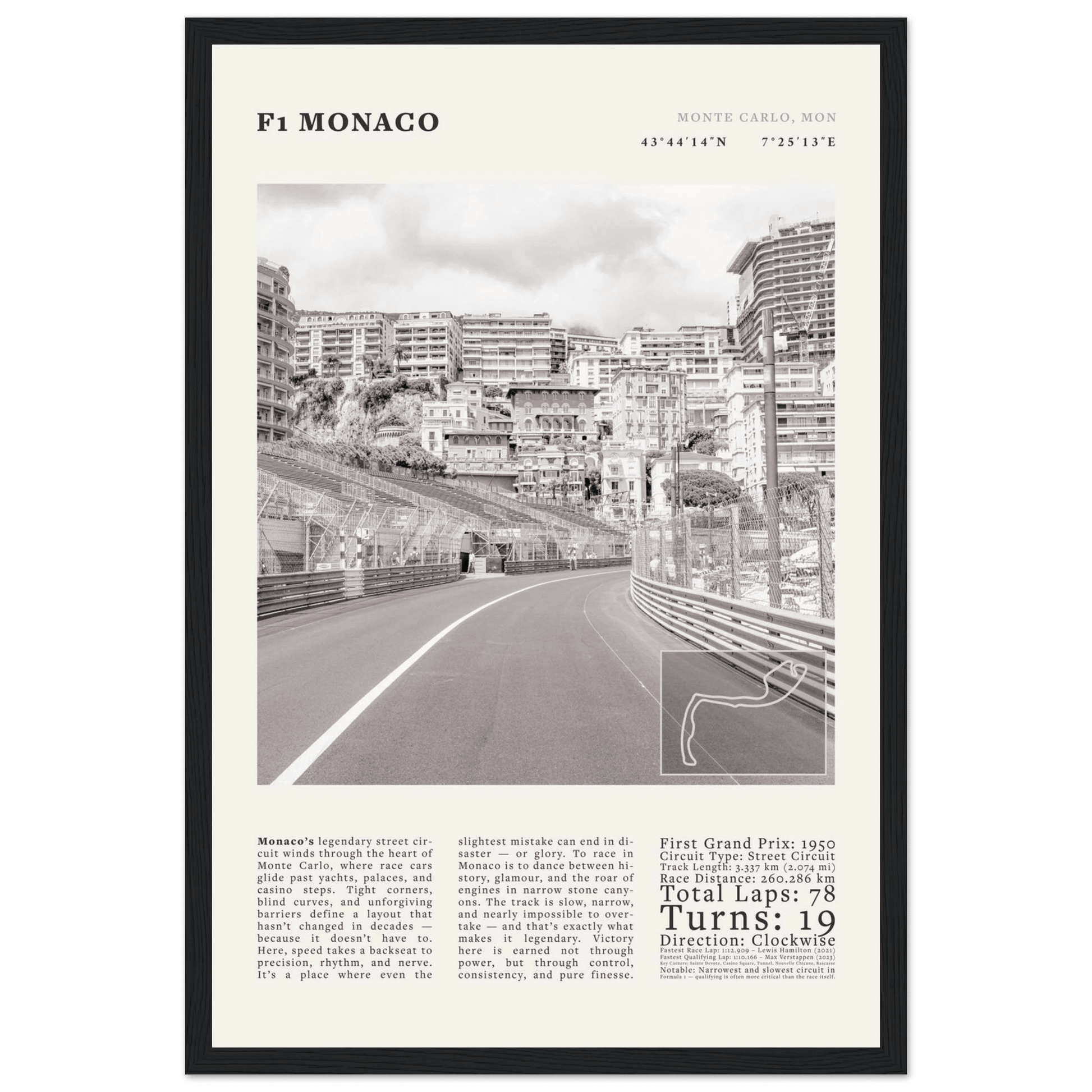F1 Monaco Poster Black and White – Vintage Monte Carlo Street Circuit Print (Digital & Printed Options) - Evergreen Posters