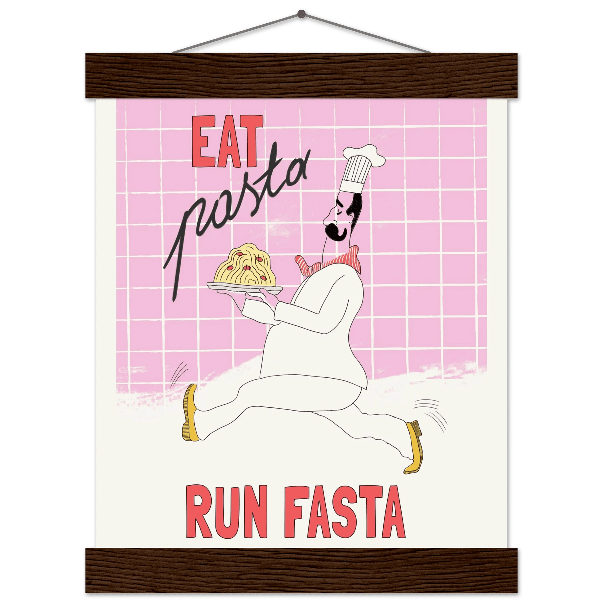 Eat Pasta Run Fasta Poster – Playful Kitchen Wall Art Print (Light Pink) - Evergreen Posters