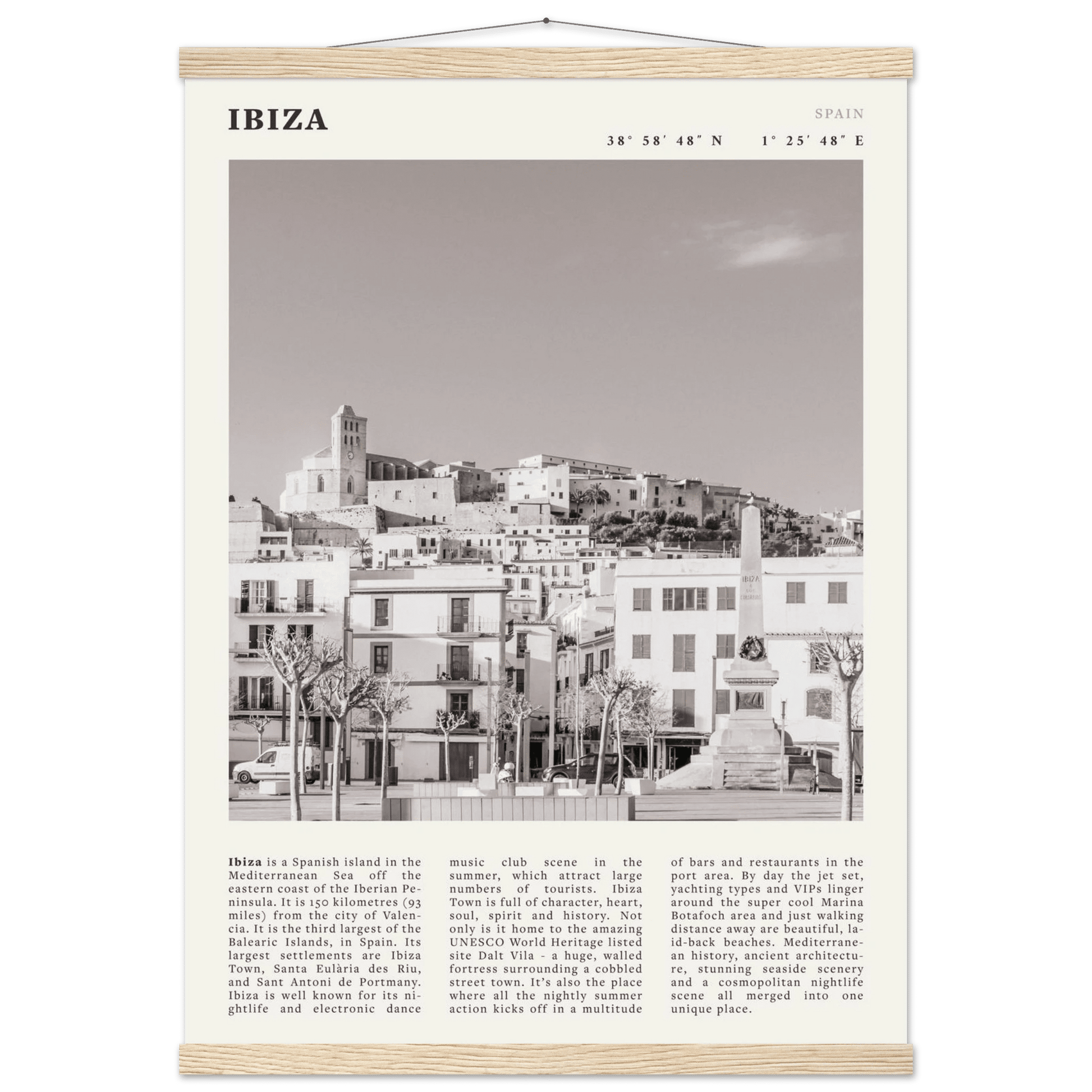 Ibiza Poster | Black & White Spanish Island Wall Art | Spain Travel Print - Evergreen Posters