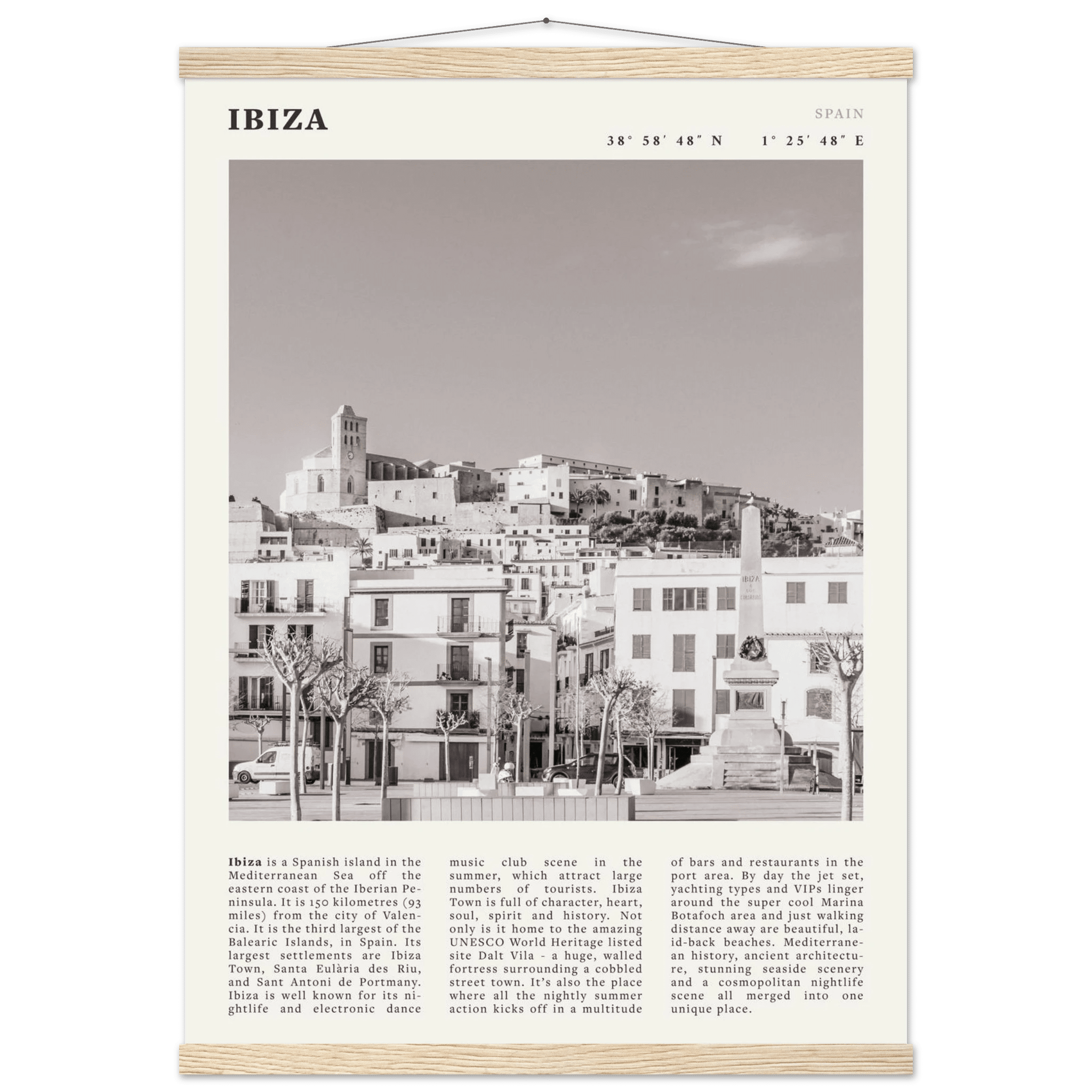 Ibiza Poster | Black & White Spanish Island Wall Art | Spain Travel Print - Evergreen Posters