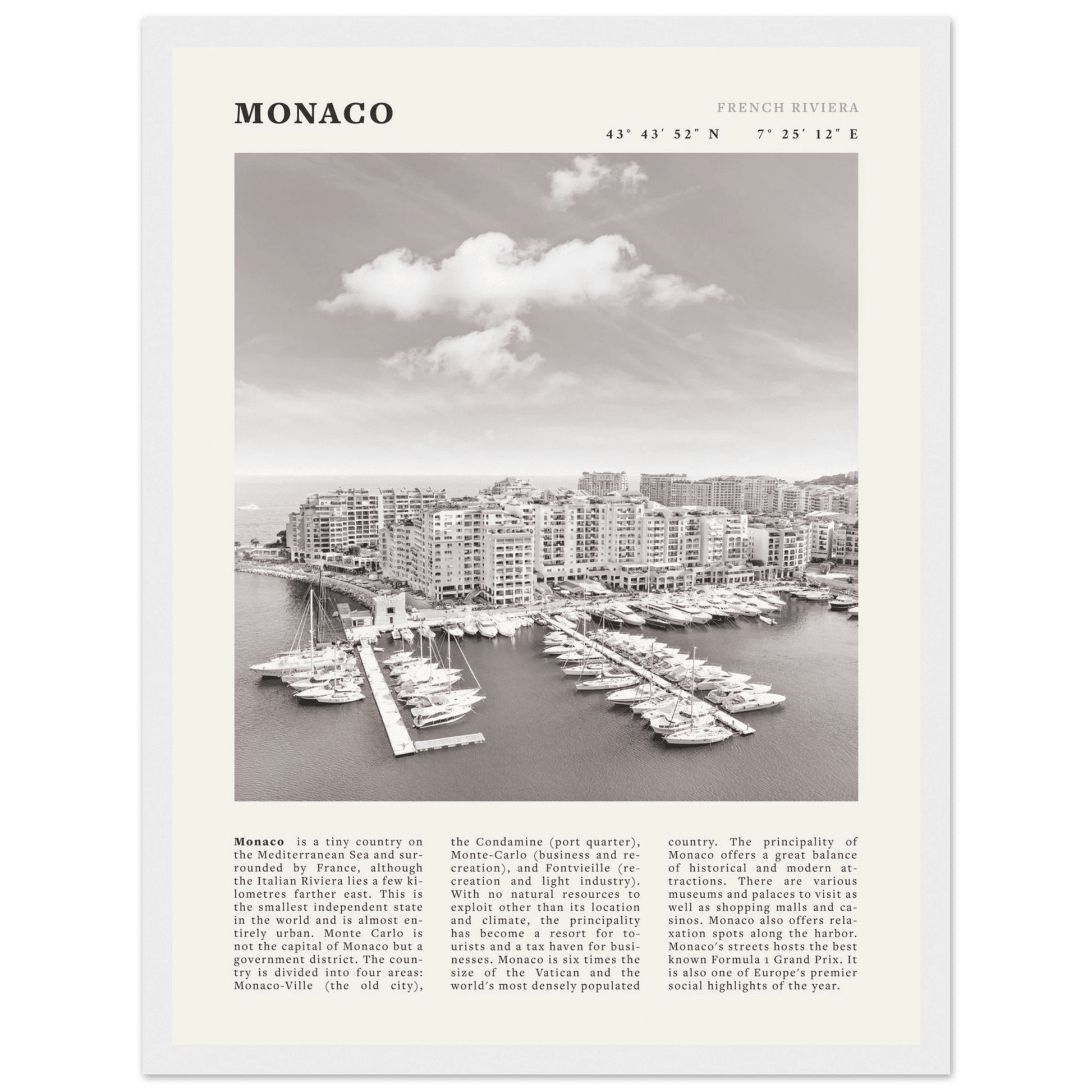 Monaco Poster Black and White – Vintage Monte Carlo Harbor Print (Digital & Printed Options) - Evergreen Posters