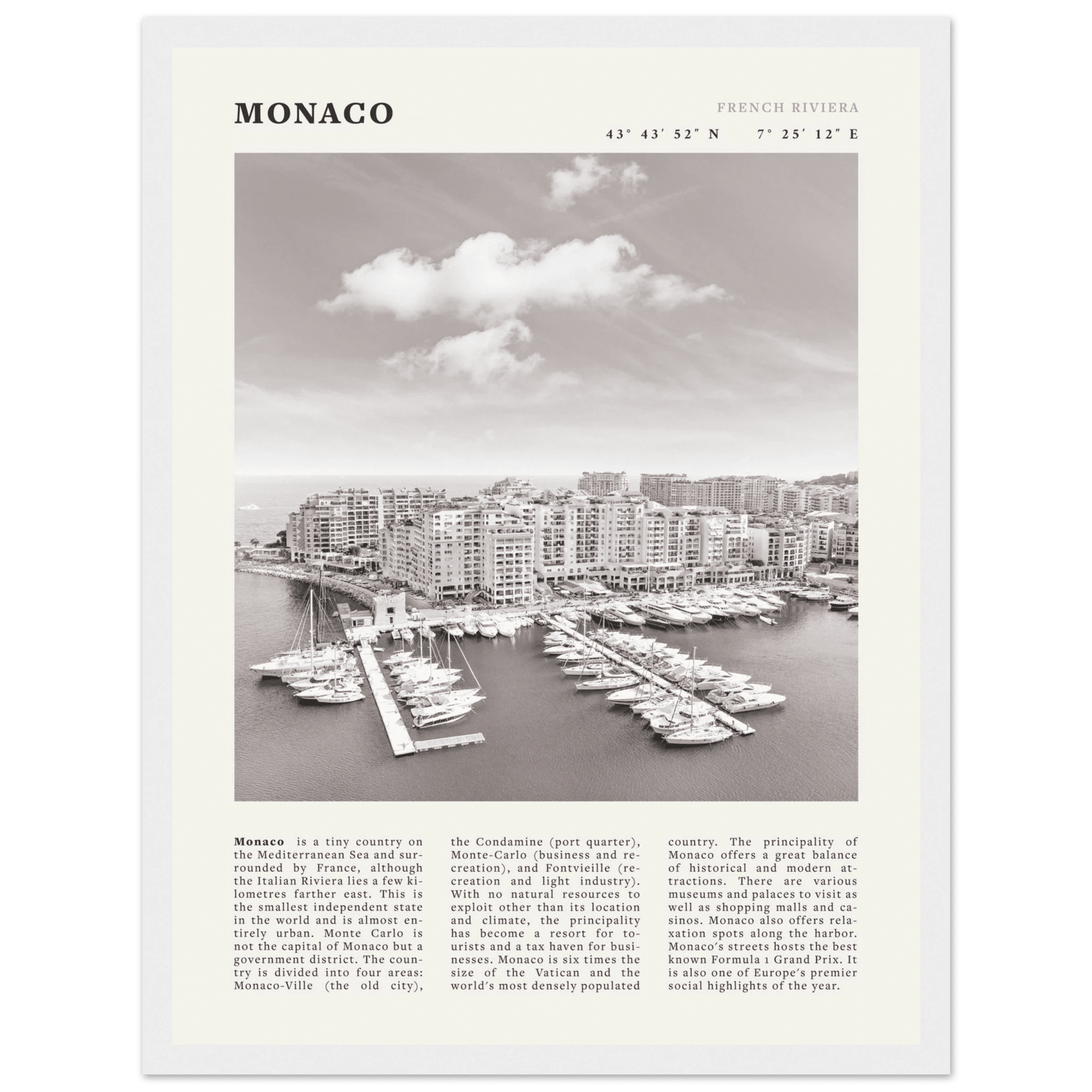 Monaco Poster Black and White – Vintage Monte Carlo Harbor Print (Digital & Printed Options) - Evergreen Posters