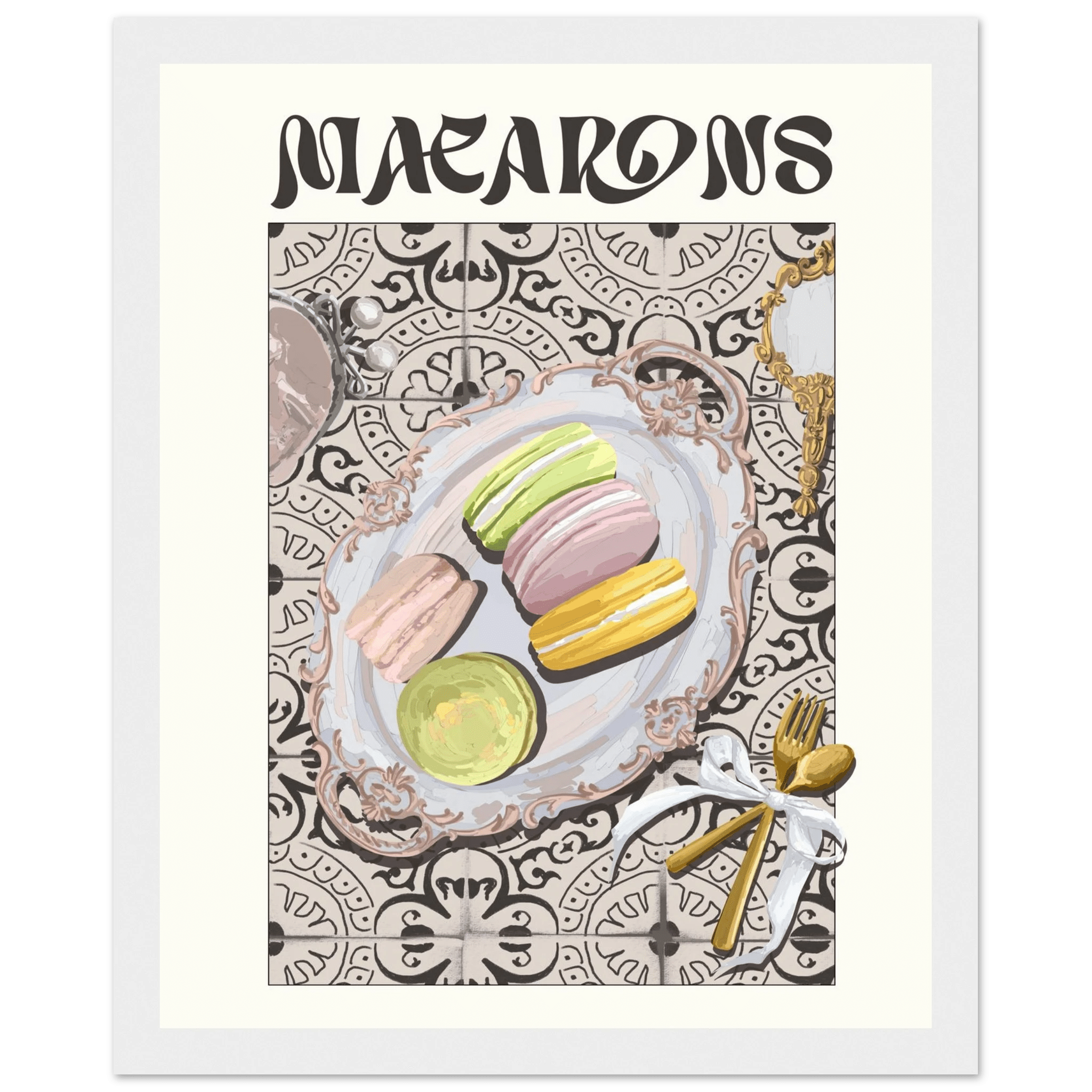 Macarons Poster – Playful French Patisserie Kitchen Wall Art Print (Digital & Printed Options) - Evergreen Posters
