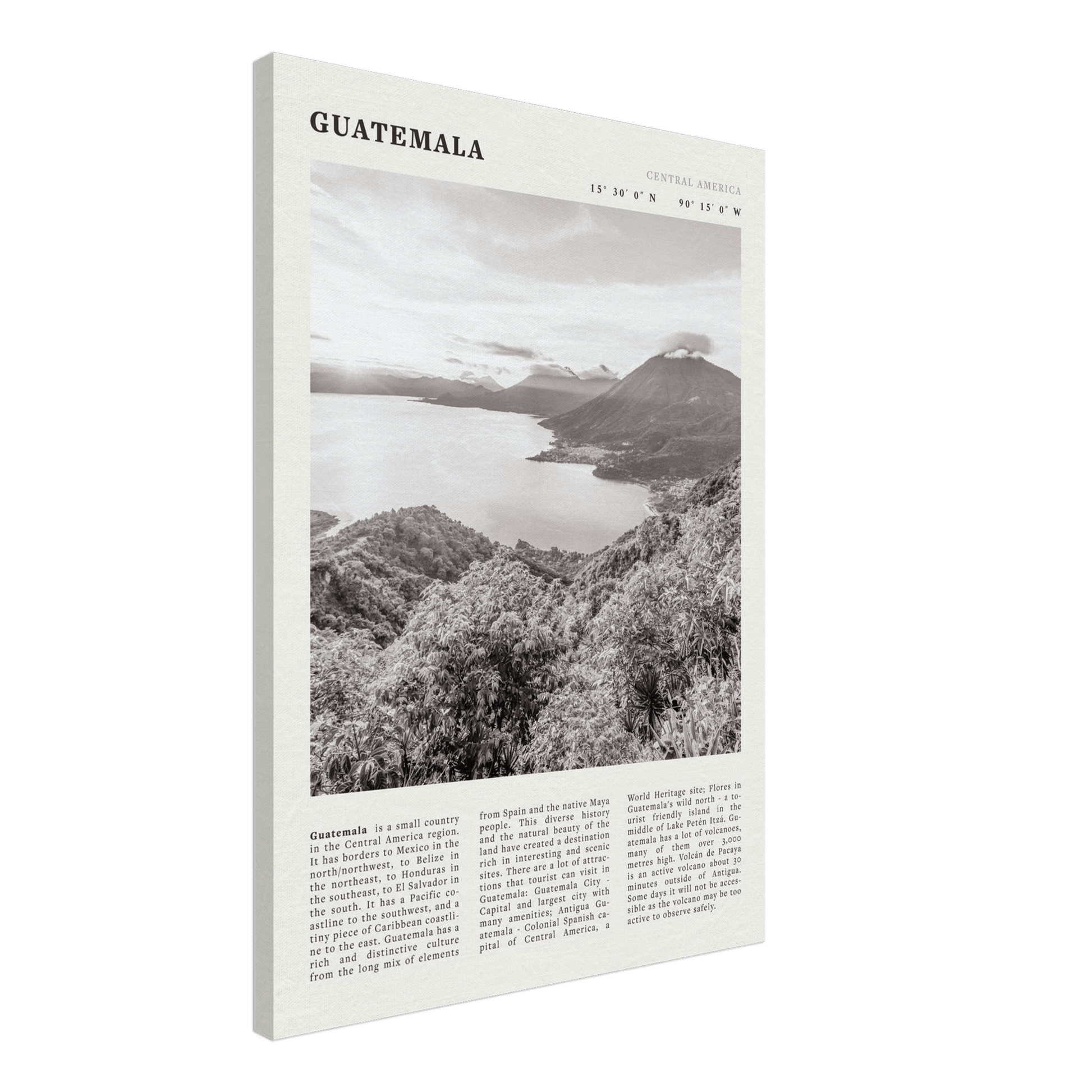 Guatemala Poster | Black & White Lake Atitlan Wall Art | Central America Travel Print - Evergreen Posters