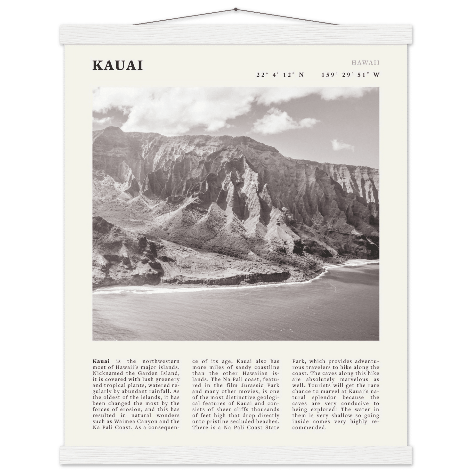 Kauai Poster | Black & White Na Pali Coast Wall Art | Hawaii Travel Print Decor - Evergreen Posters
