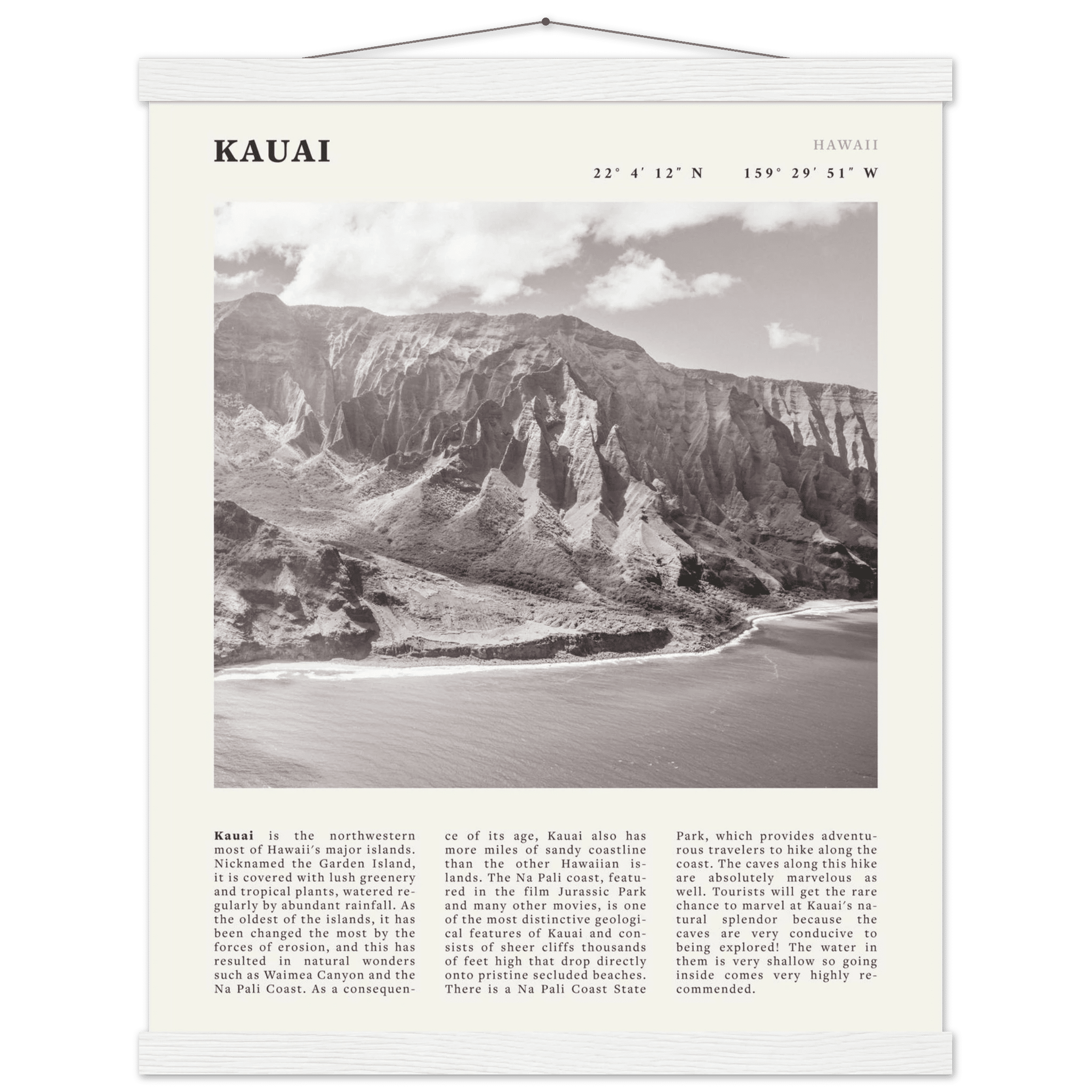 Kauai Poster | Black & White Na Pali Coast Wall Art | Hawaii Travel Print Decor - Evergreen Posters