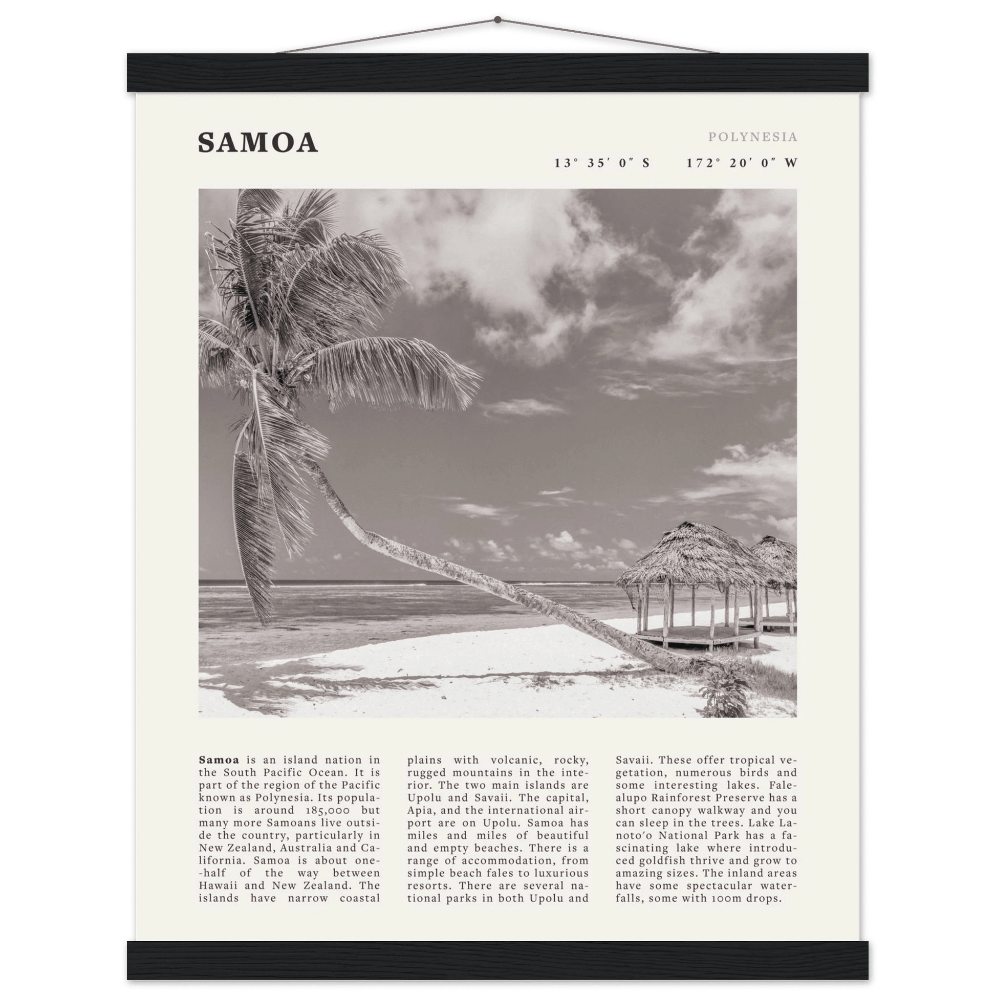 Samoa Poster | Black & White South Pacific Beach Wall Art | Polynesia Travel Print - Evergreen Posters