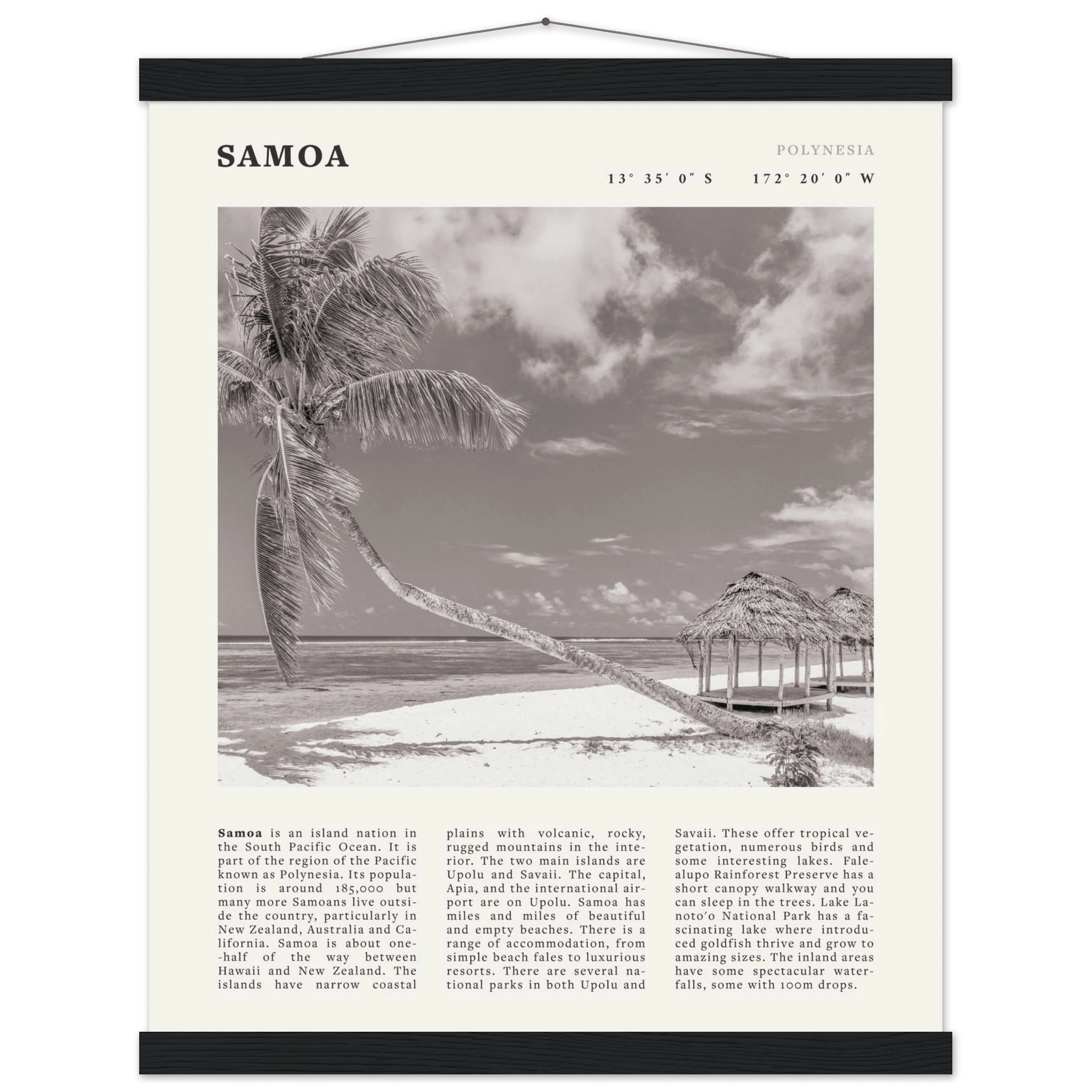 Samoa Poster | Black & White South Pacific Beach Wall Art | Polynesia Travel Print - Evergreen Posters
