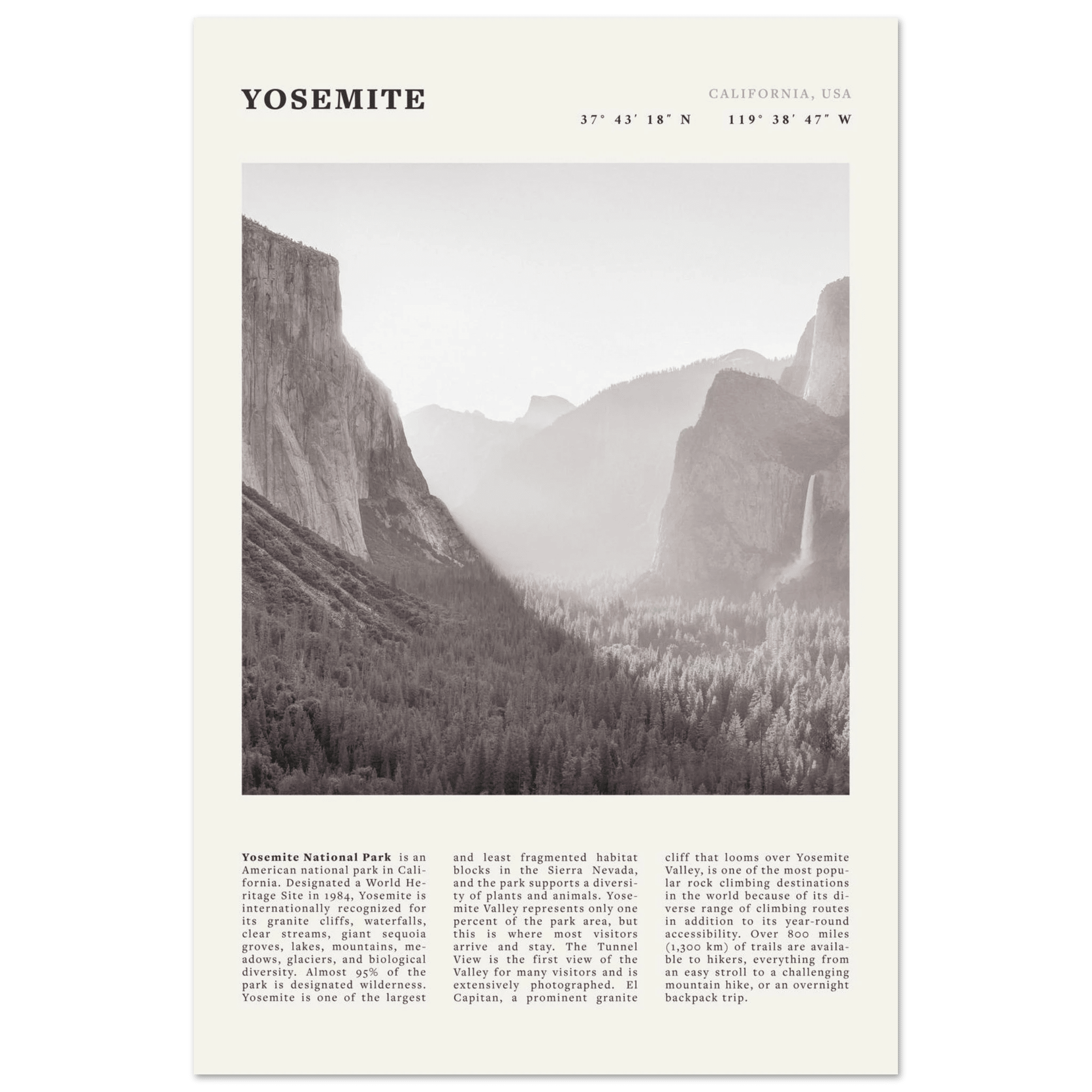 Yosemite Poster | Black & White National Park Wall Art | California Nature Print - Evergreen Posters