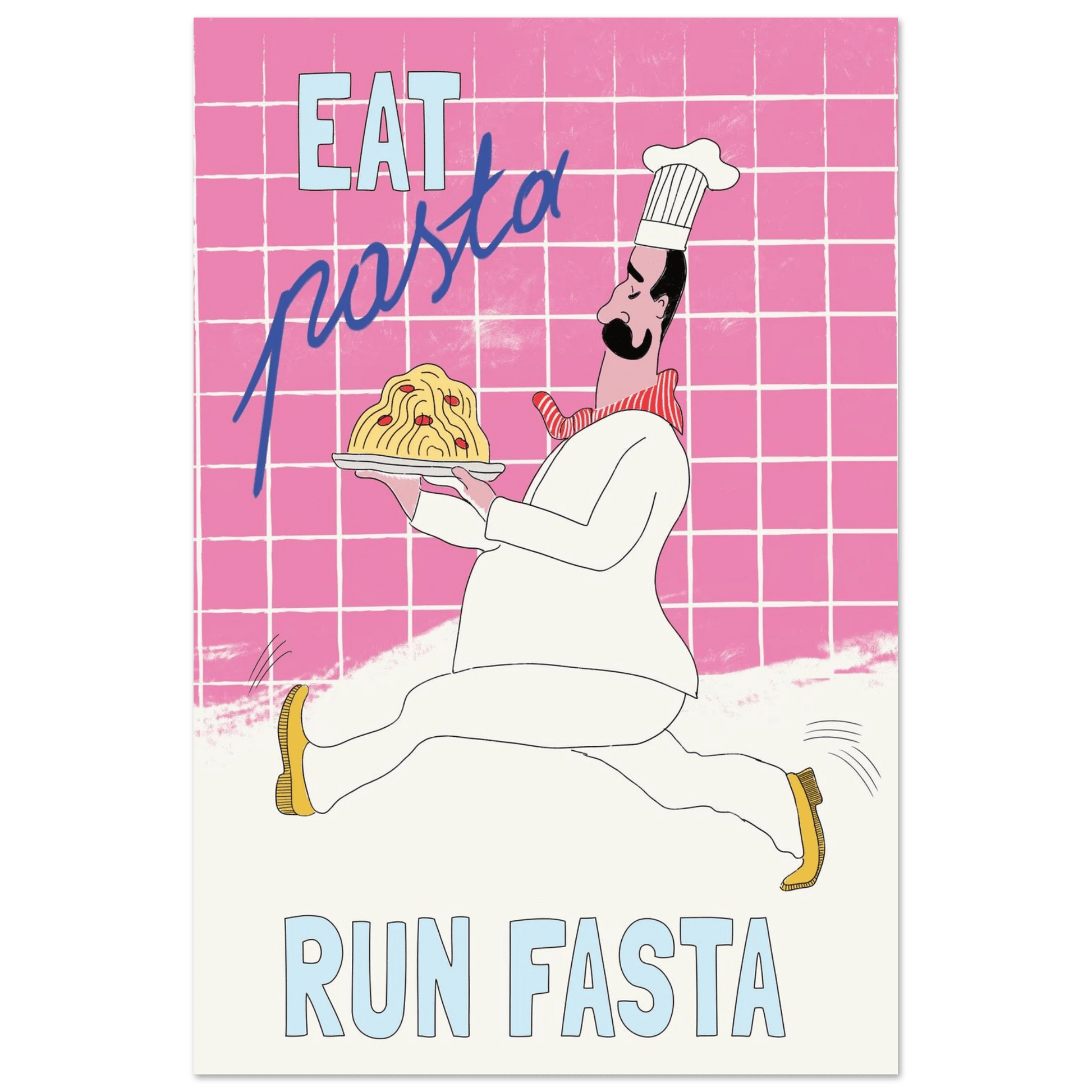 Eat Pasta Run Fasta Poster – Playful Kitchen Wall Art Print (Pink Edition) - Evergreen Posters