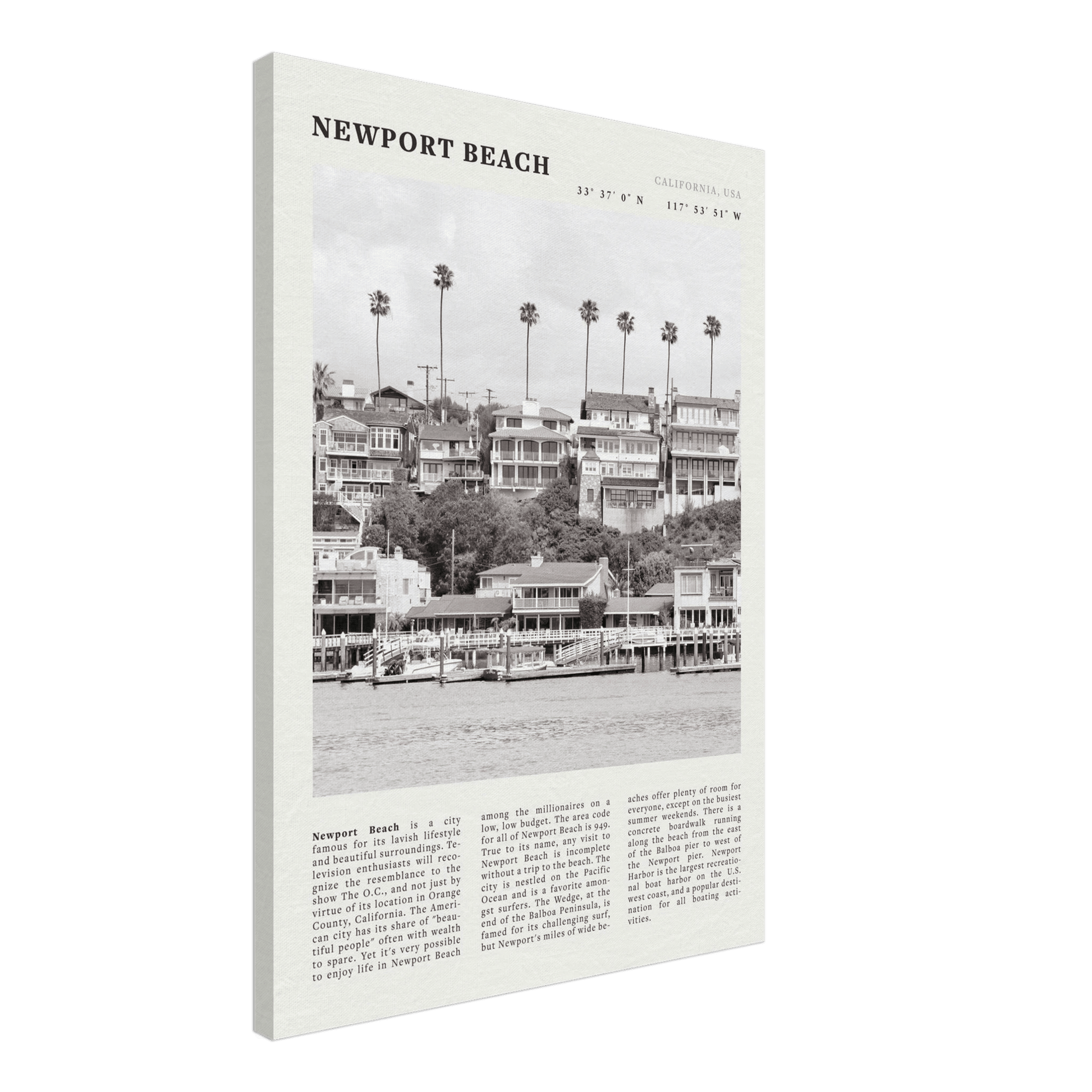 Newport Beach Poster | Black & White California Harbor Wall Art | Coastal Print - Evergreen Posters
