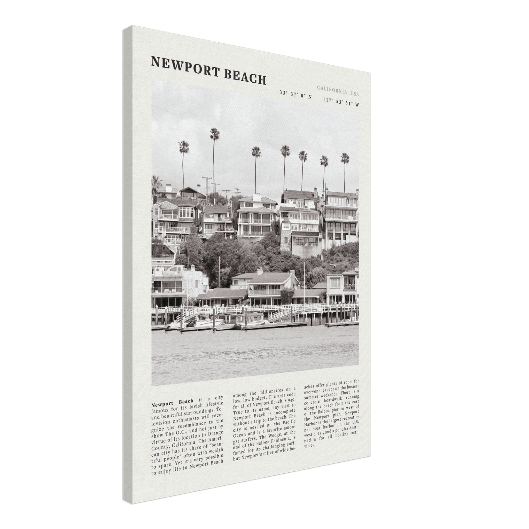 Newport Beach Poster | Black & White California Harbor Wall Art | Coastal Print - Evergreen Posters
