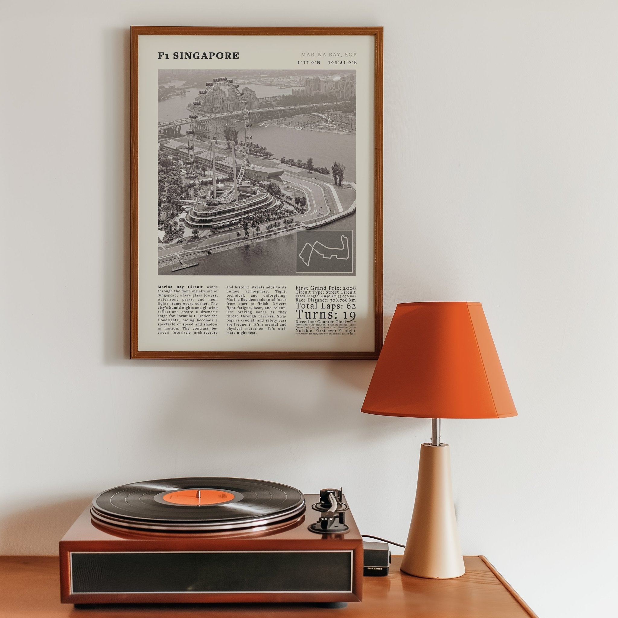 F1 Singapore Poster Black and White – Vintage Marina Bay Night Race Print (Digital & Printed Options) - Evergreen Posters