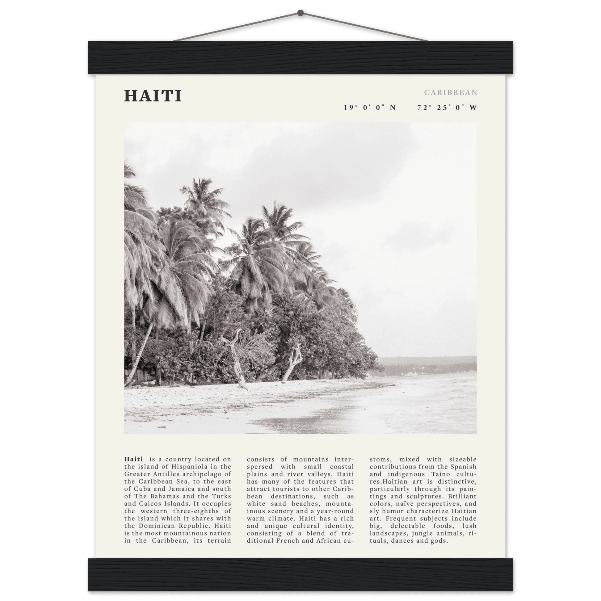 Haiti Poster | Black & White Caribbean Beach Wall Art | Tropical Travel Print - Evergreen Posters
