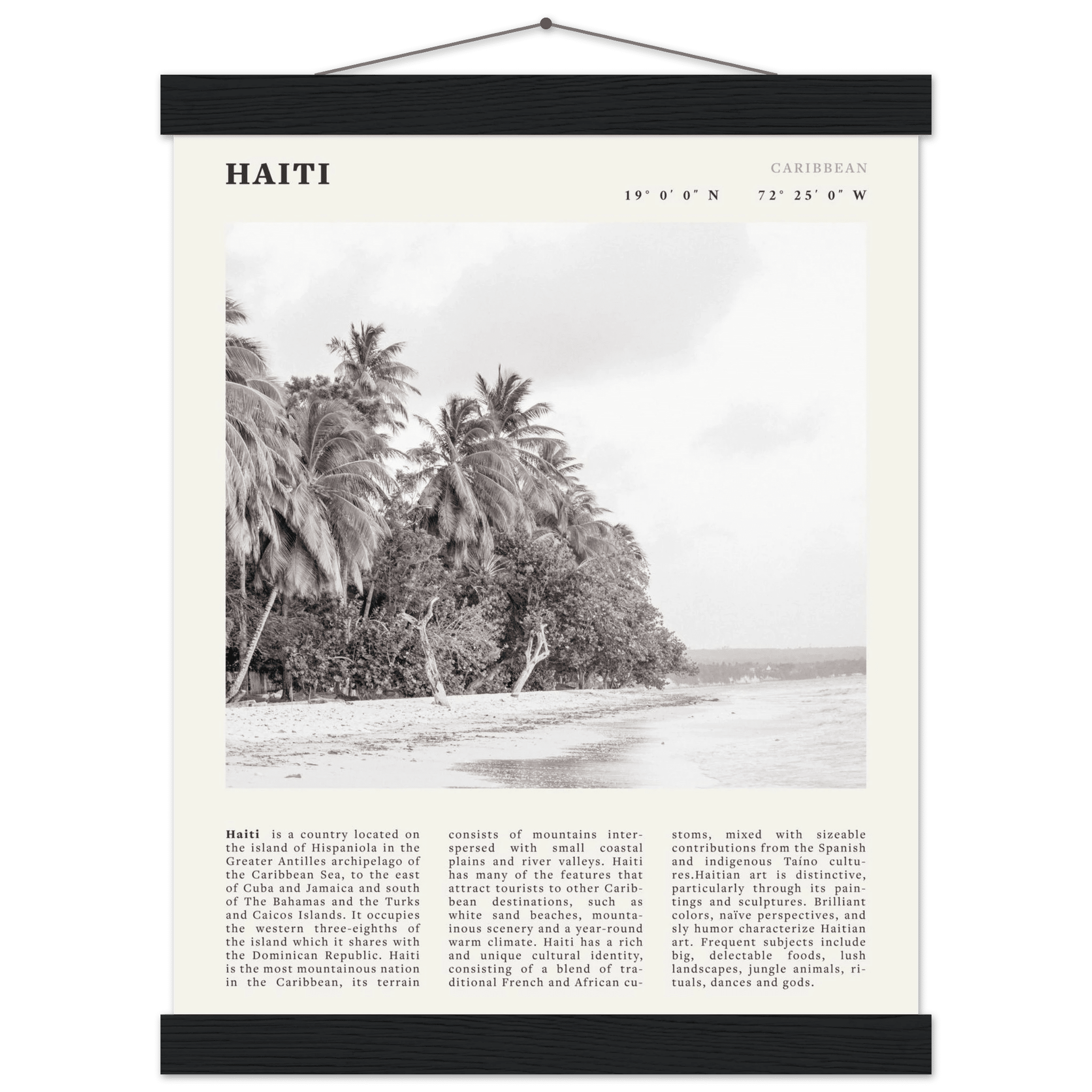 Haiti Poster | Black & White Caribbean Beach Wall Art | Tropical Travel Print - Evergreen Posters